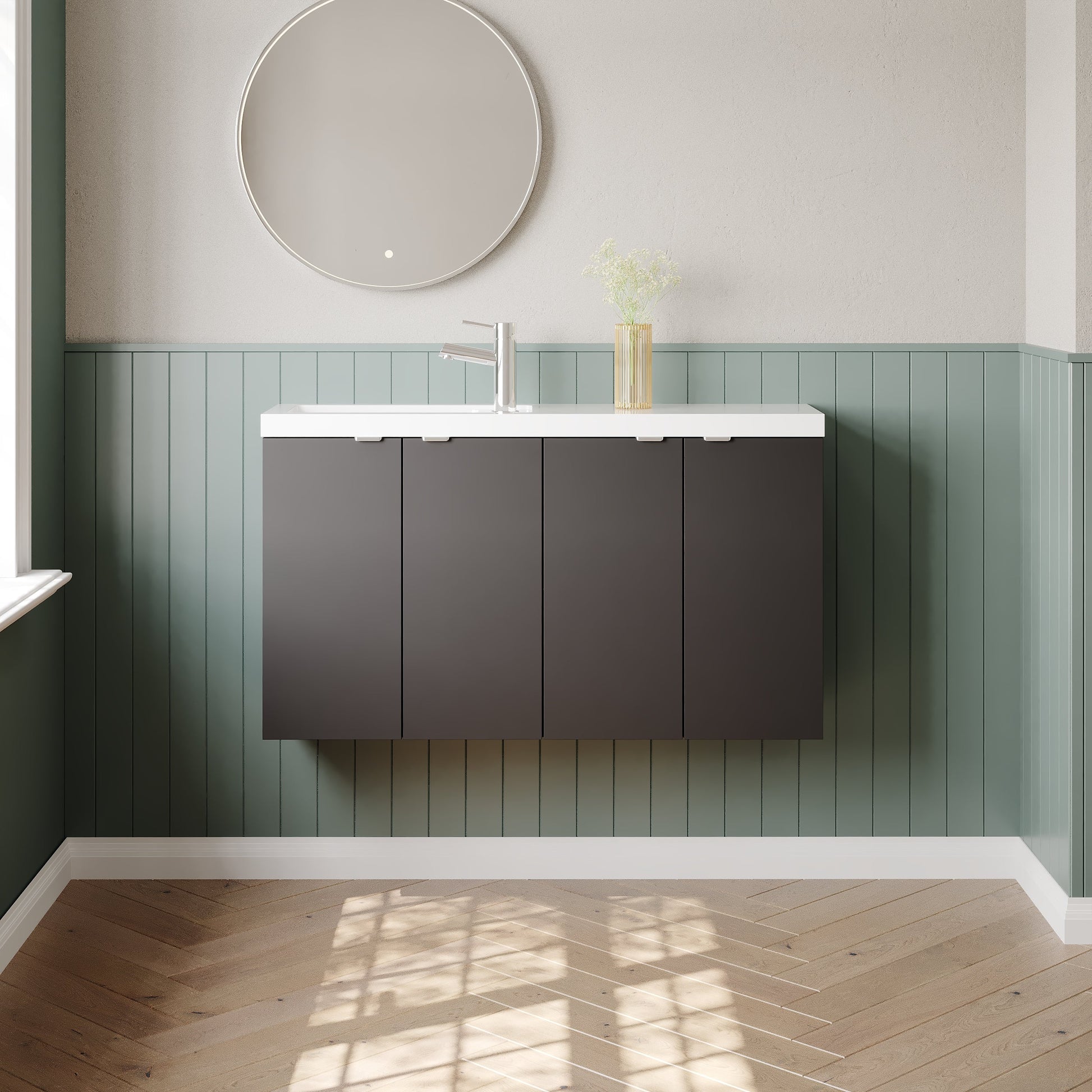 Hudson Reed Fusion 1000mm Gloss Grey Wall Hung 2 Door Compact Vanity Unit with Basin