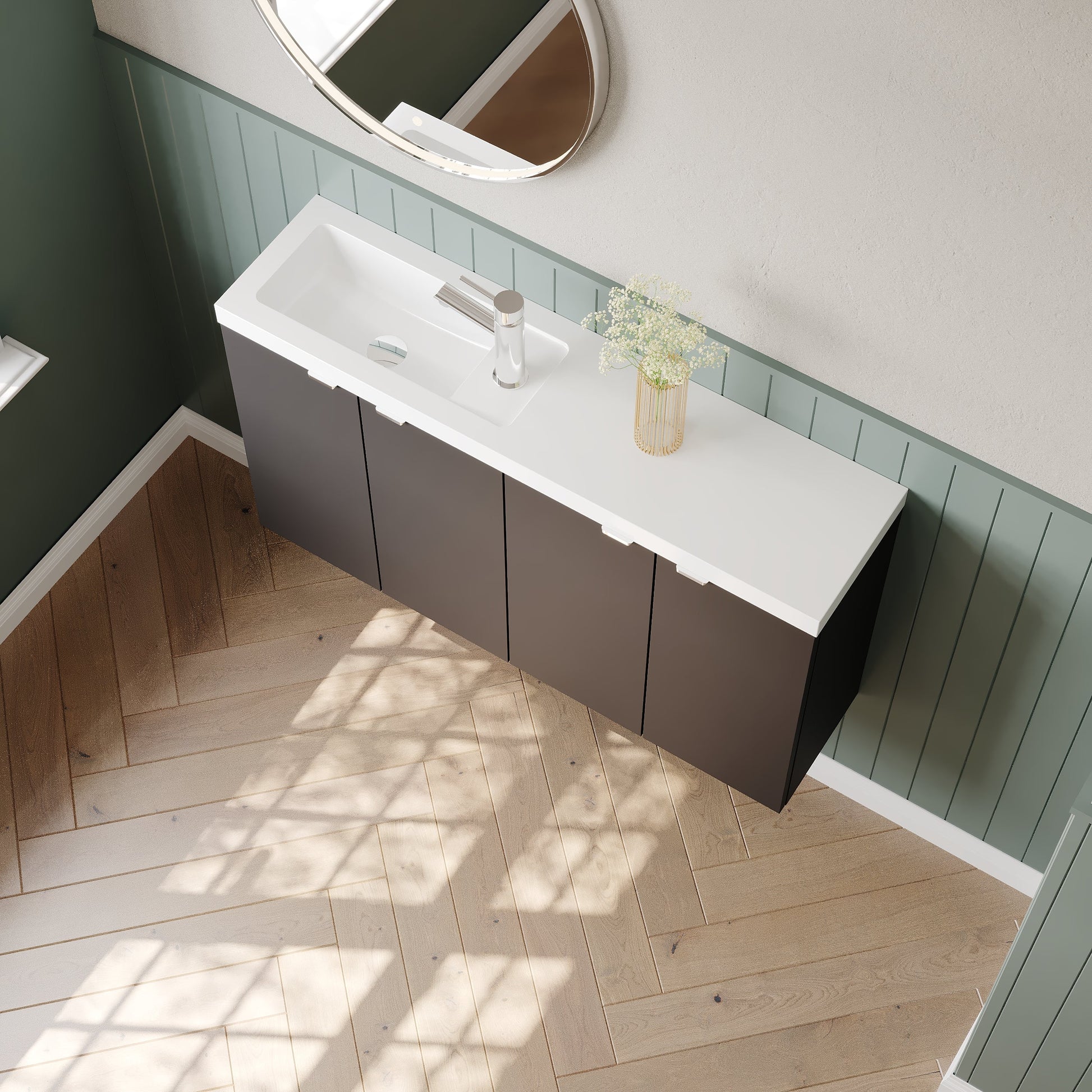 Hudson Reed Fusion 1000mm Gloss Grey Wall Hung 2 Door Compact Vanity Unit with Basin