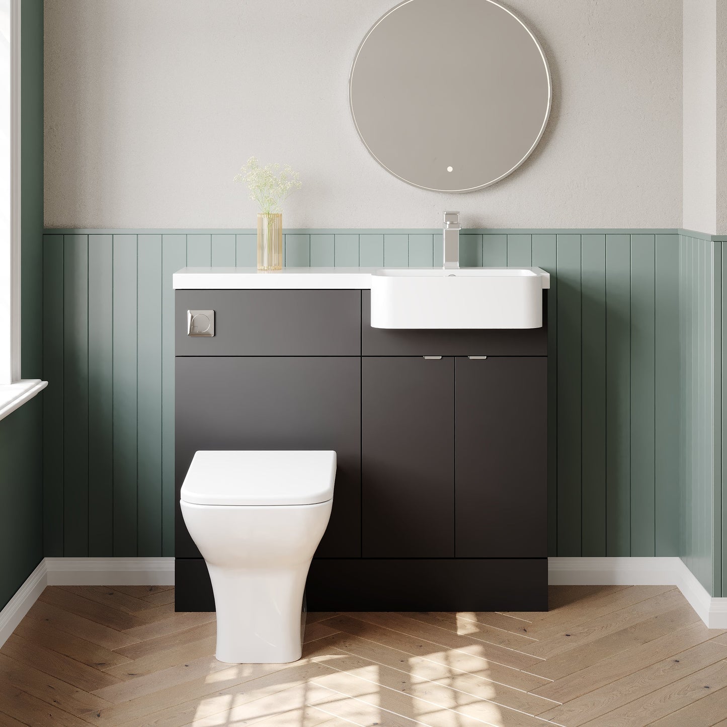 Hudson Reed Fusion 1000mm Gloss Grey Floor Standing Vanity & Toilet Combination with Right Hand Basin