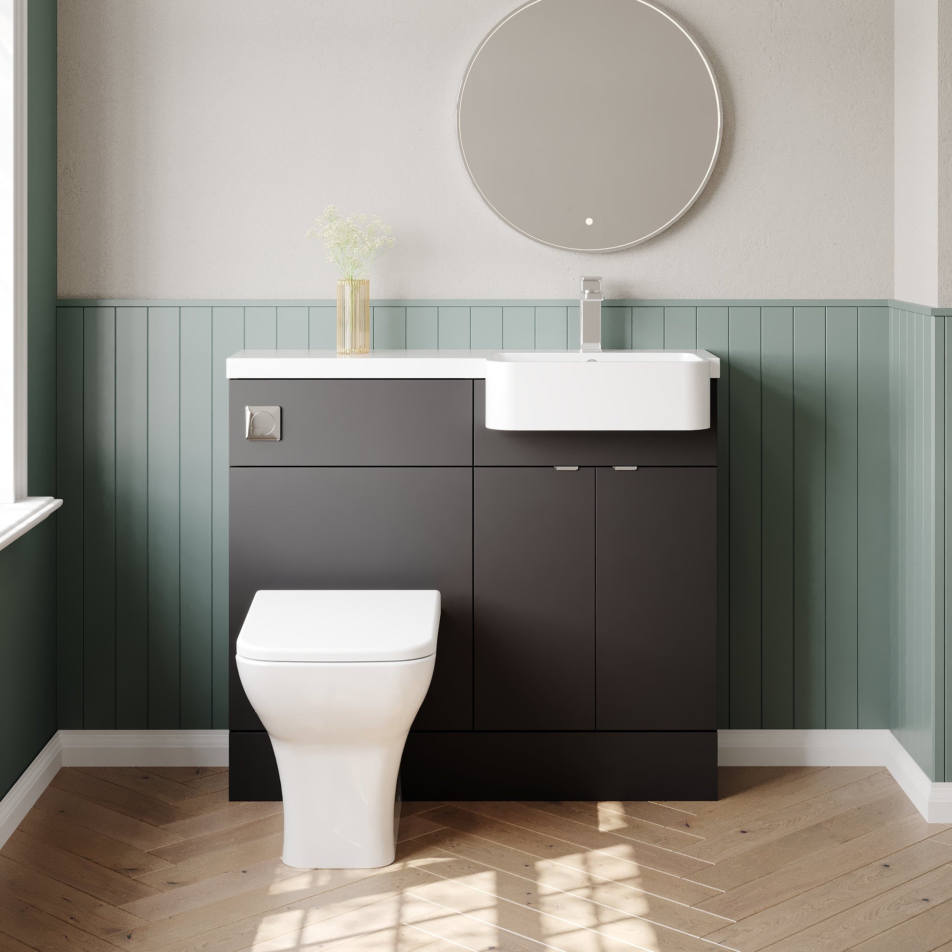 Hudson Reed Fusion 1000mm Gloss Grey Floor Standing Vanity & Toilet Combination with Right Hand Basin