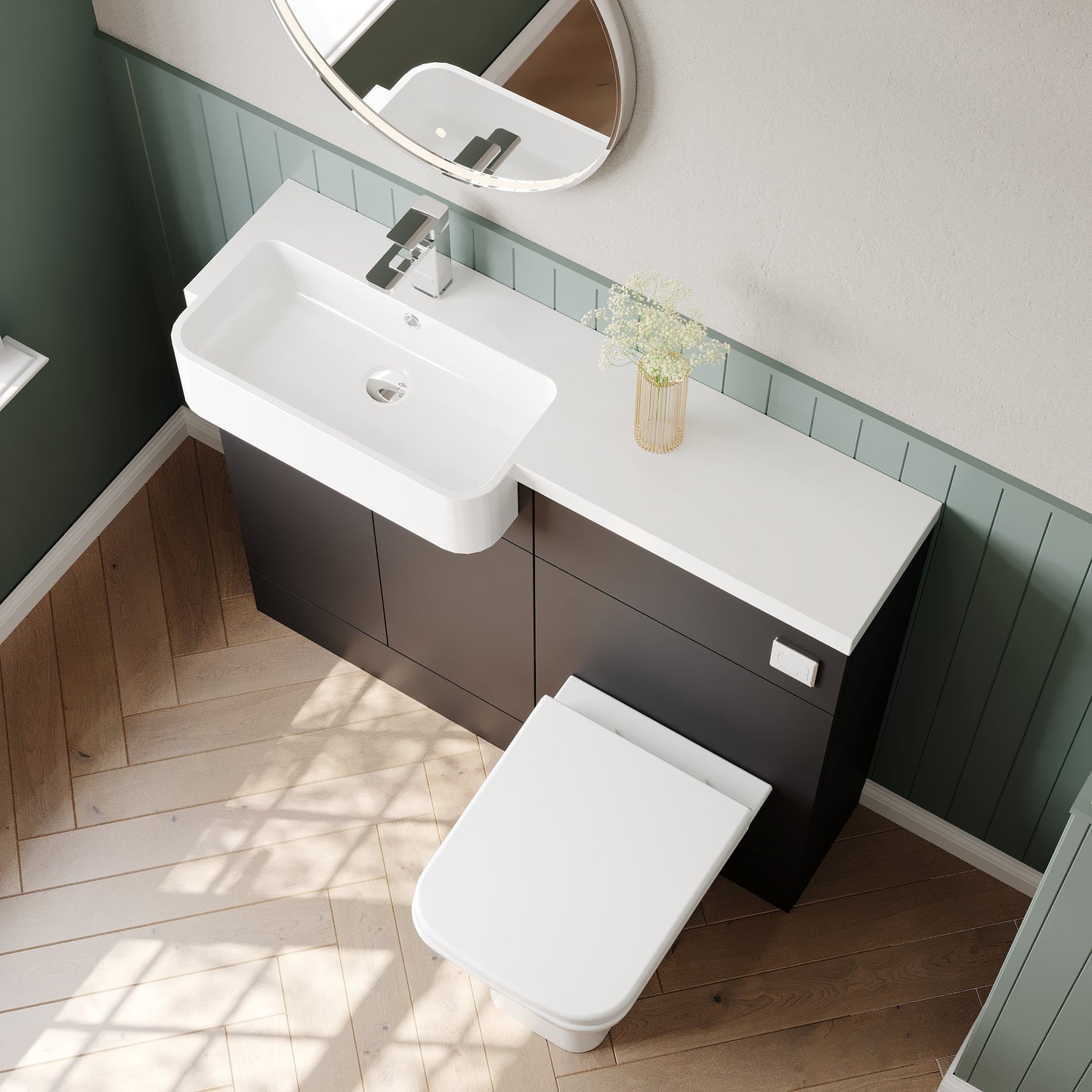Hudson Reed Fusion 1100mm Floor Standing 2 Door Vanity Unit & Toilet Combination with Left Hand Semi Recessed Basin