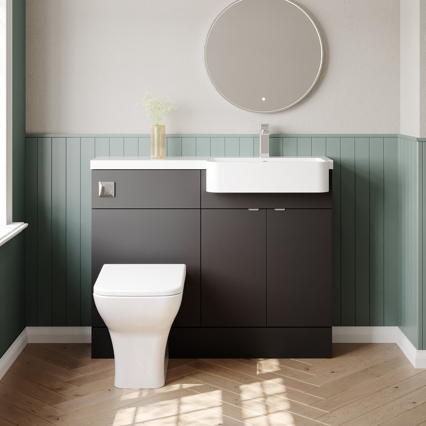 Hudson Reed Fusion 1100mm Gloss Grey Floor Standing 2 Door Vanity & Toilet Combo with Right Hand Basin