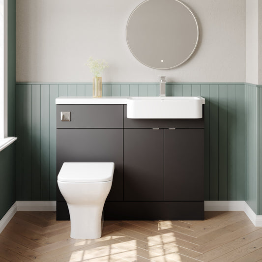 Hudson Reed Fusion 1100mm Gloss Grey Floor Standing 2 Door Vanity & Toilet Combo with Right Hand Basin
