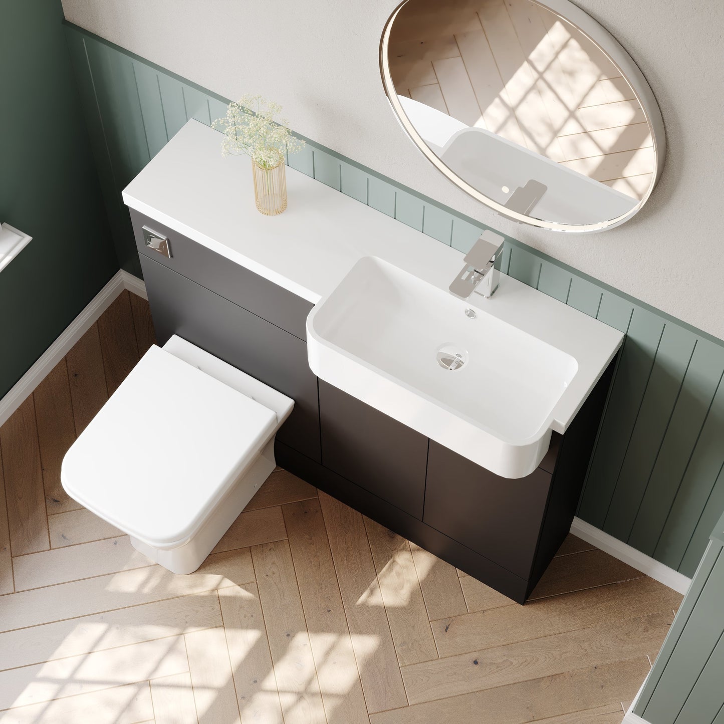 Hudson Reed Fusion 1100mm Gloss Grey Floor Standing 2 Door Vanity & Toilet Combo with Right Hand Basin