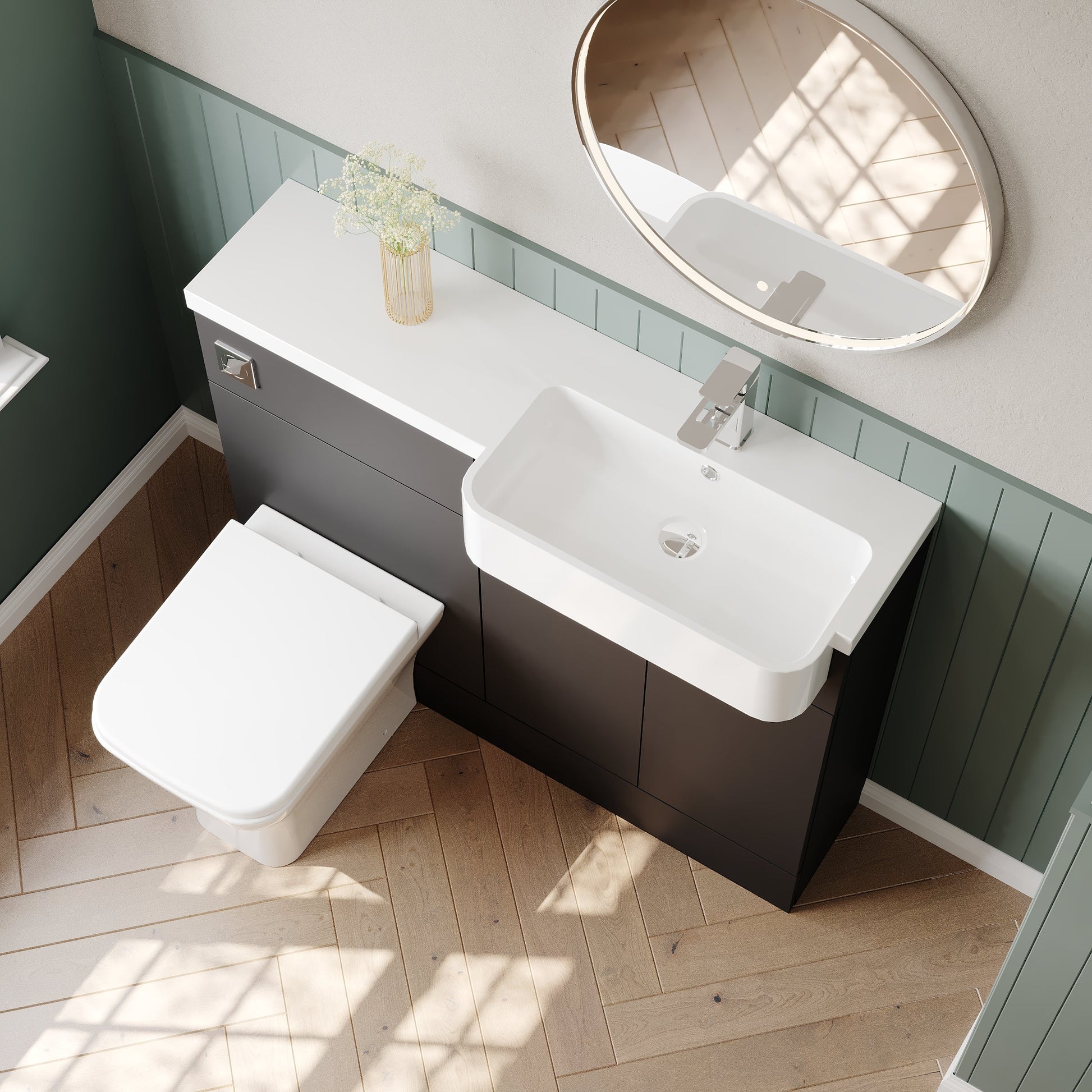 Hudson Reed Fusion 1100mm Gloss Grey Floor Standing 2 Door Vanity & Toilet Combo with Right Hand Basin