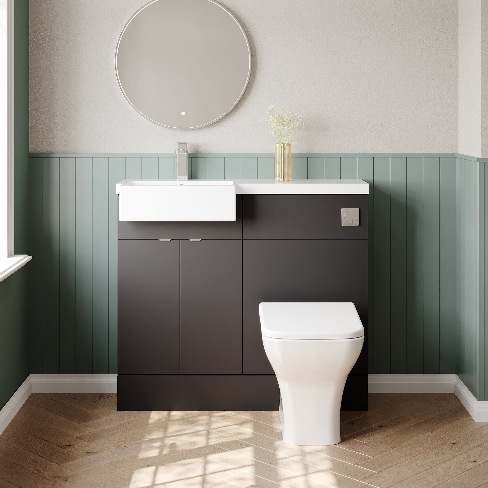 Hudson Reed Fusion 1005mm Gloss Grey 2 Door Floor Standing Left Hand Vanity Toilet Basin Unit
