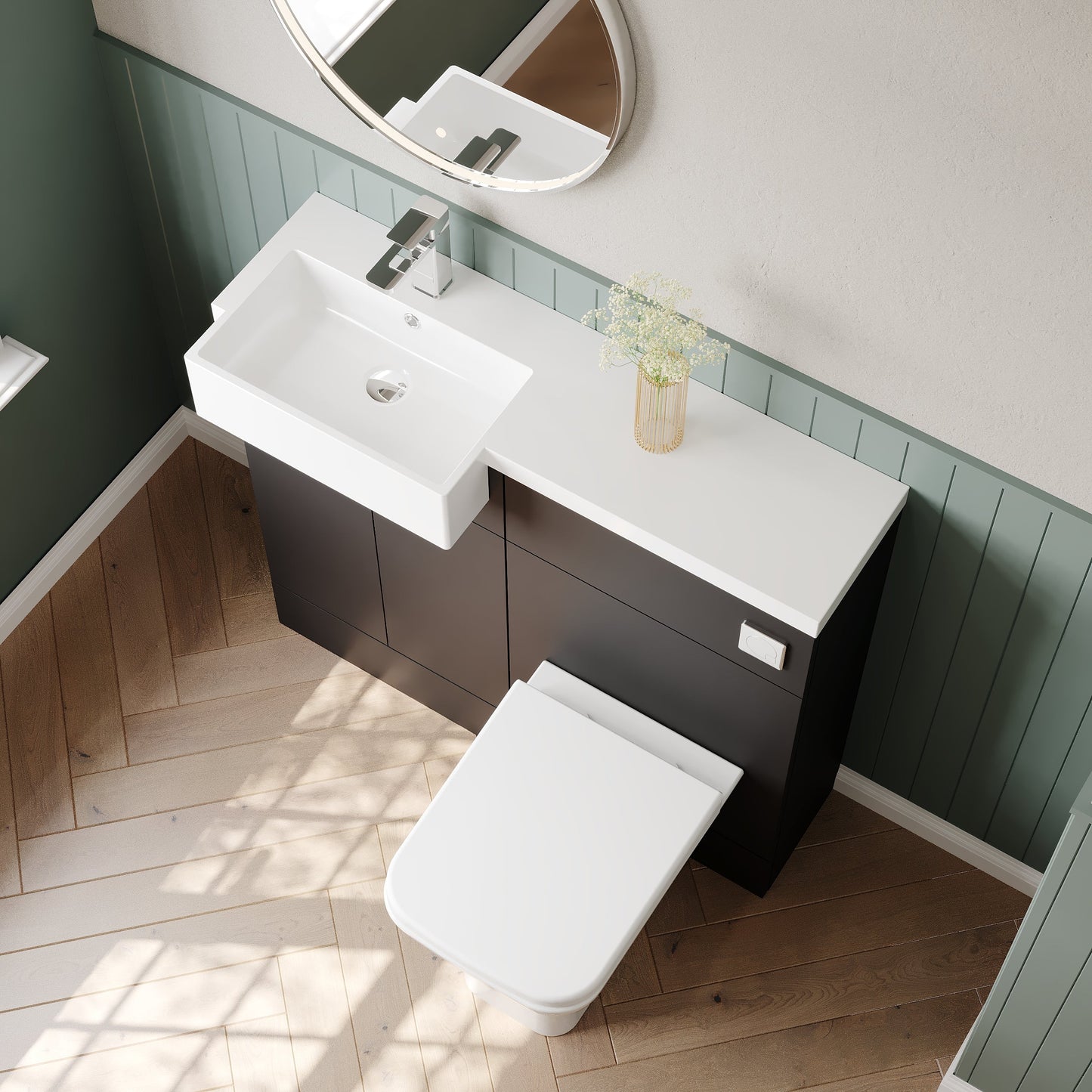 Hudson Reed Fusion 1005mm Gloss Grey 2 Door Floor Standing Left Hand Vanity Toilet Basin Unit