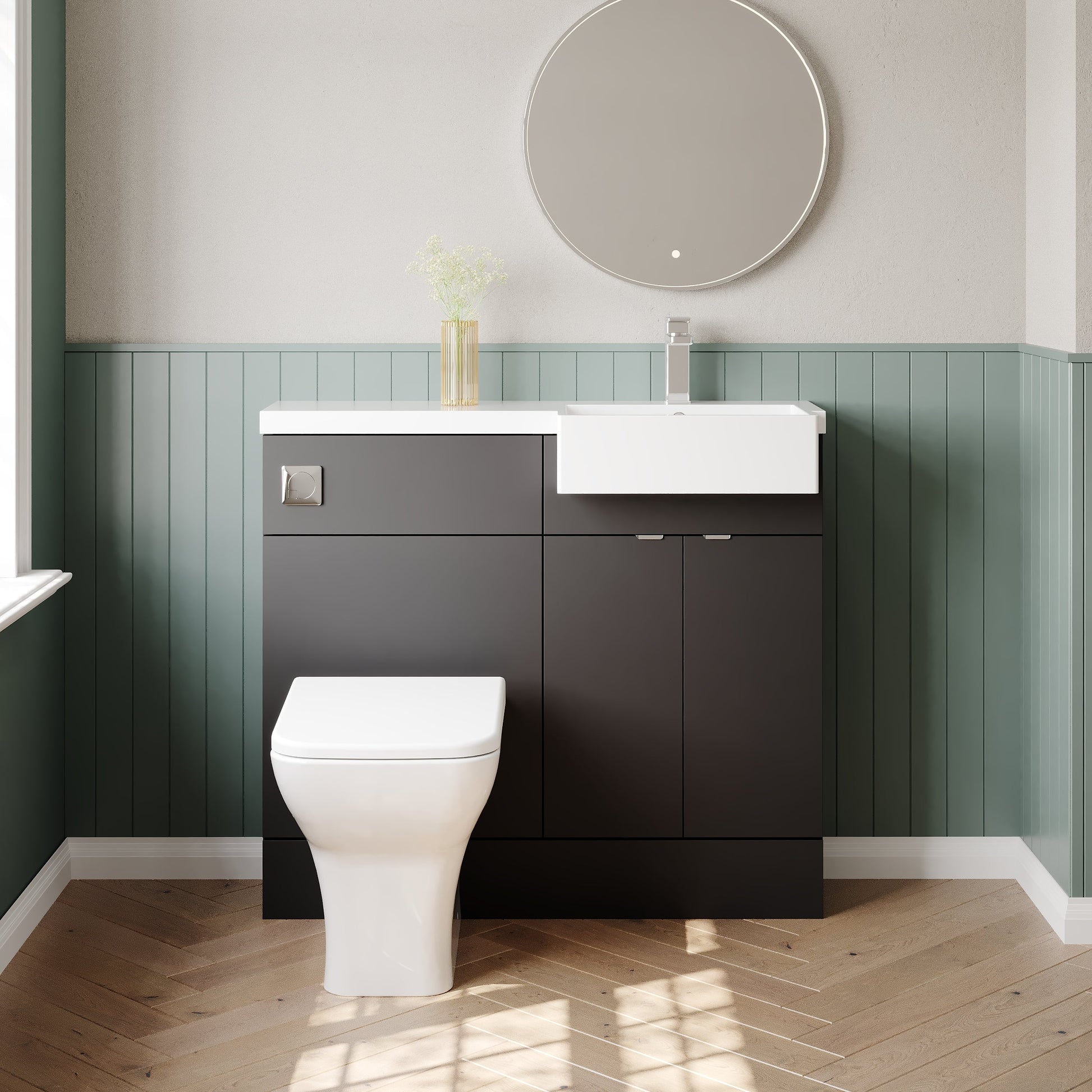 Hudson Reed Fusion 1000mm Floor Standing Vanity Unit & Toilet Combination with Soft Close Doors and Semi Recessed Basin