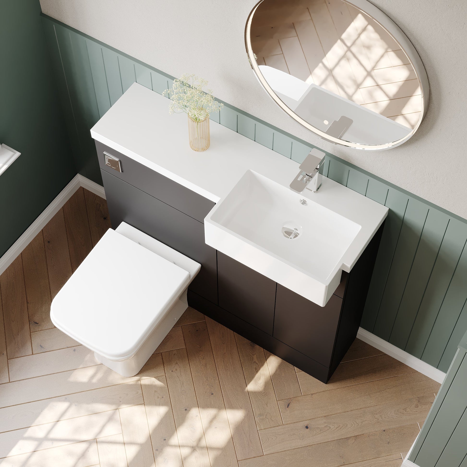 Hudson Reed Fusion 1000mm Floor Standing Vanity Unit & Toilet Combination with Soft Close Doors and Semi Recessed Basin