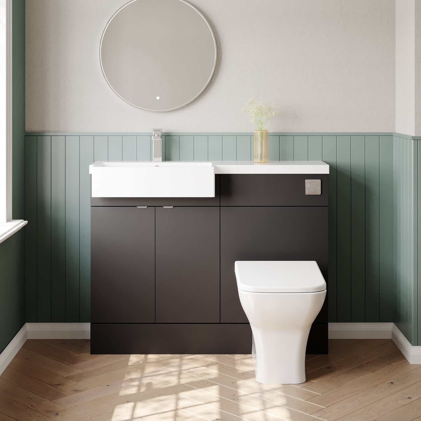 Hudson Reed Fusion 1100mm Floor Standing 2 Door Vanity Unit & Toilet Combination with Left Hand Semi Recessed Basin