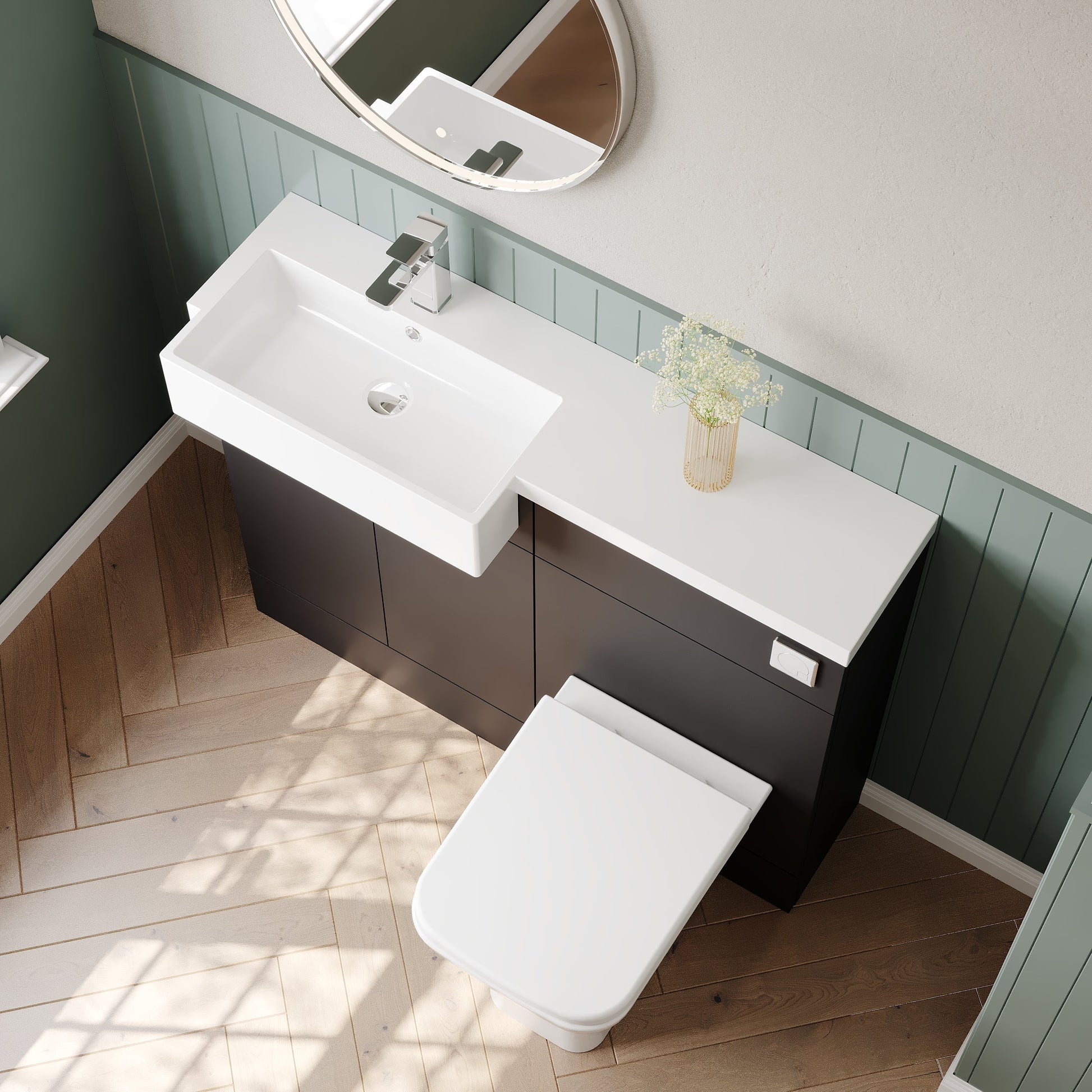 Hudson Reed Fusion 1100mm Floor Standing 2 Door Vanity Unit & Toilet Combination with Left Hand Semi Recessed Basin
