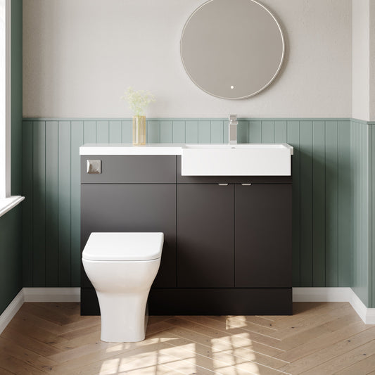Hudson Reed Fusion 1100mm Gloss Grey Floor Standing Vanity Unit Toilet & Right Hand Semi Recessed Basin Combination