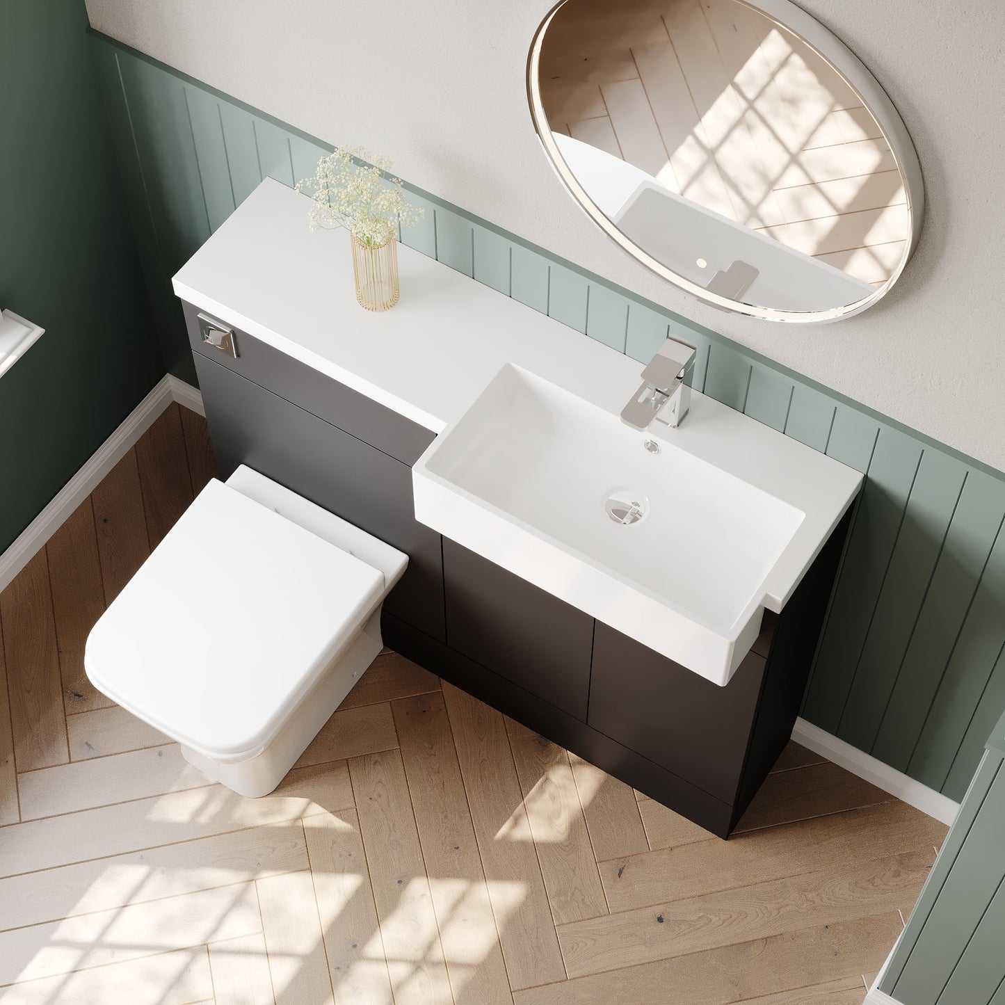 Hudson Reed Fusion 1100mm Gloss Grey Floor Standing Vanity Unit Toilet & Right Hand Semi Recessed Basin Combination