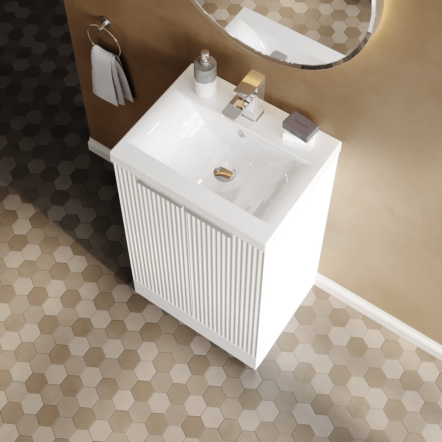 Hudson Reed Fluted 500mm Floor Standing 2-Door Vanity Unit Including Basin