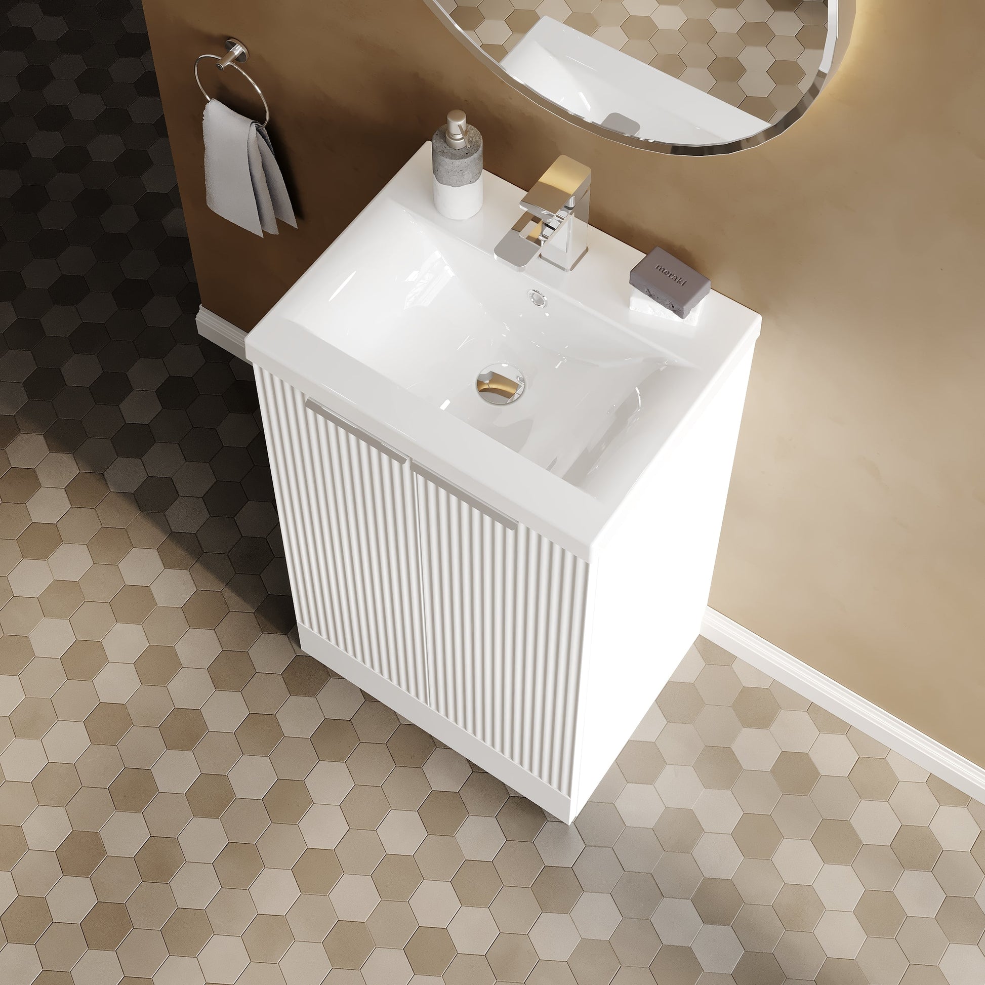 Hudson Reed Fluted 500mm Floor Standing 2-Door Vanity Unit Including Basin