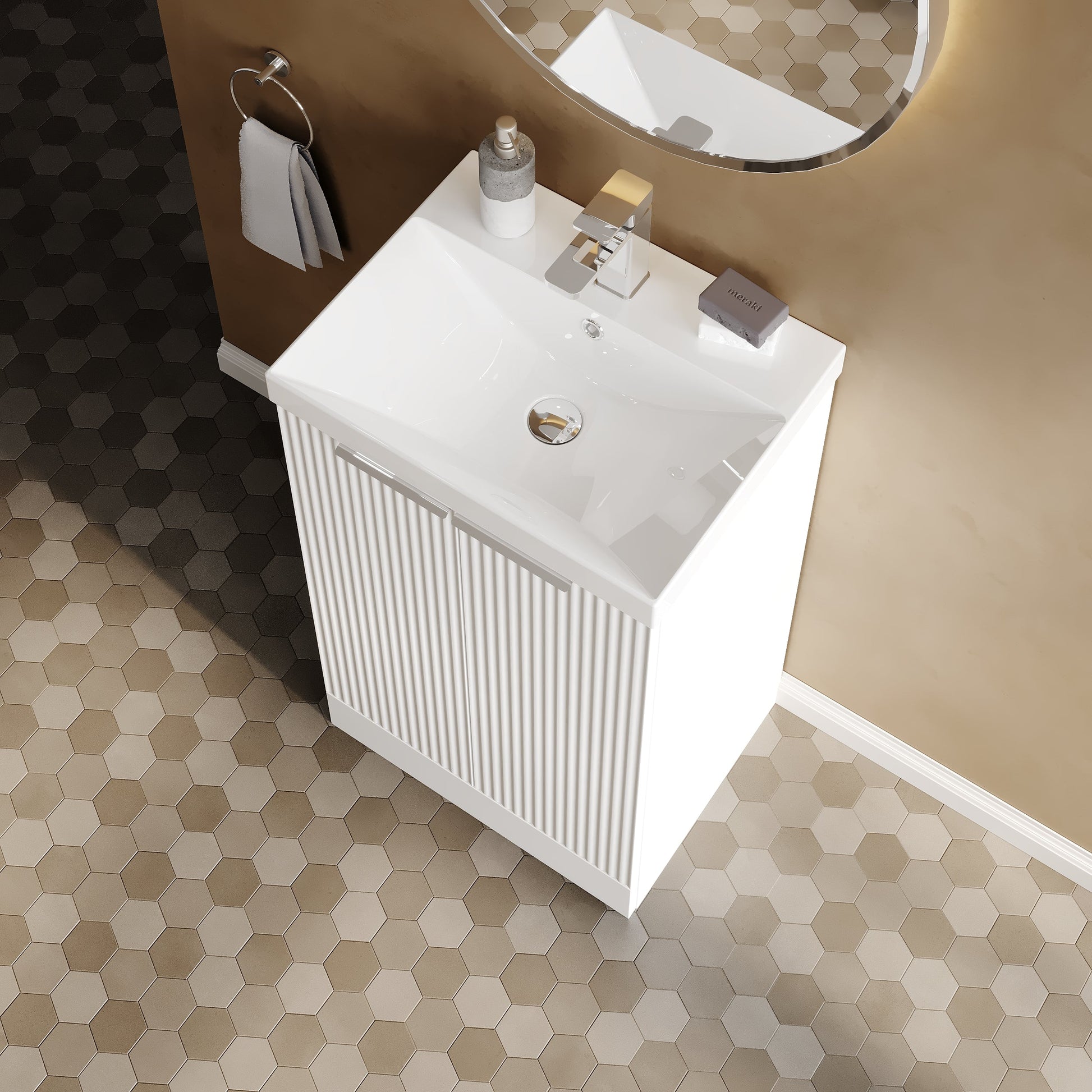 Hudson Reed Fluted 510mm Floor Standing 2-Door Vanity Unit With Basin