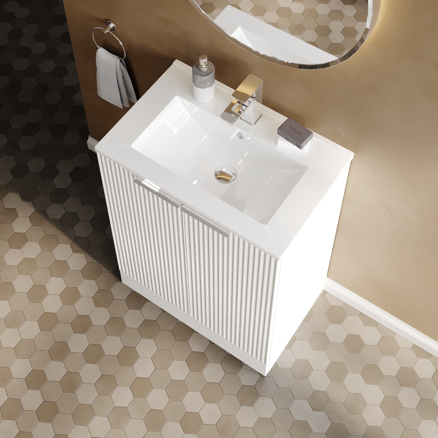 Hudson Reed Fluted 600mm Floor Standing 2-Door Vanity Unit With Basin