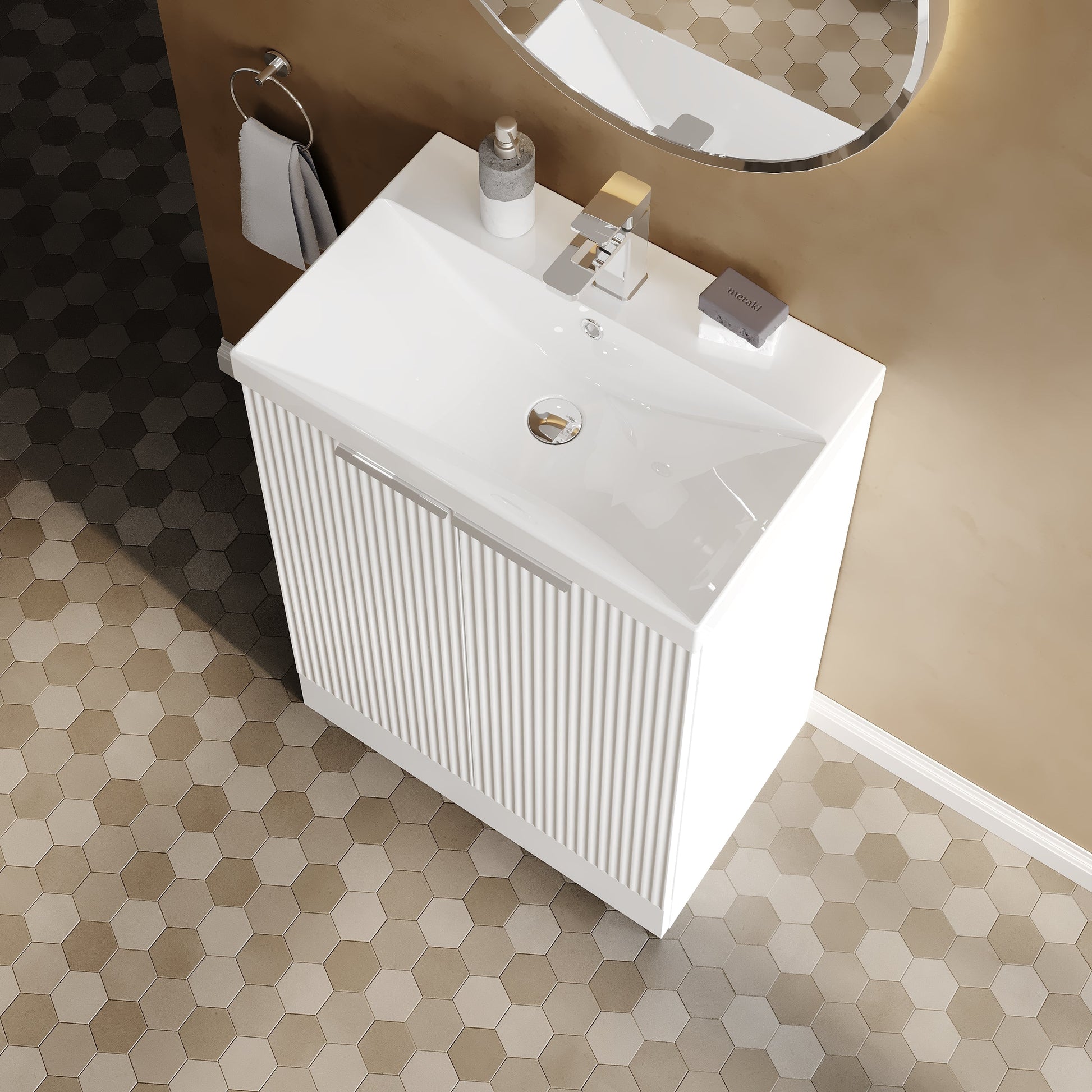 Hudson Reed Fluted 600mm Floor Standing 2-Door Vanity Unit with Thin-Edge Basin