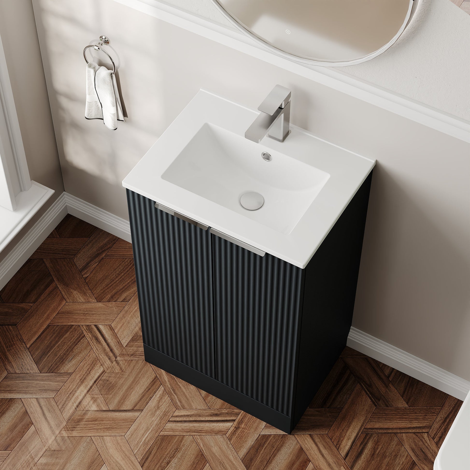 Hudson Reed Fluted 500mm Floor Standing 2-Door Vanity Unit With Basin
