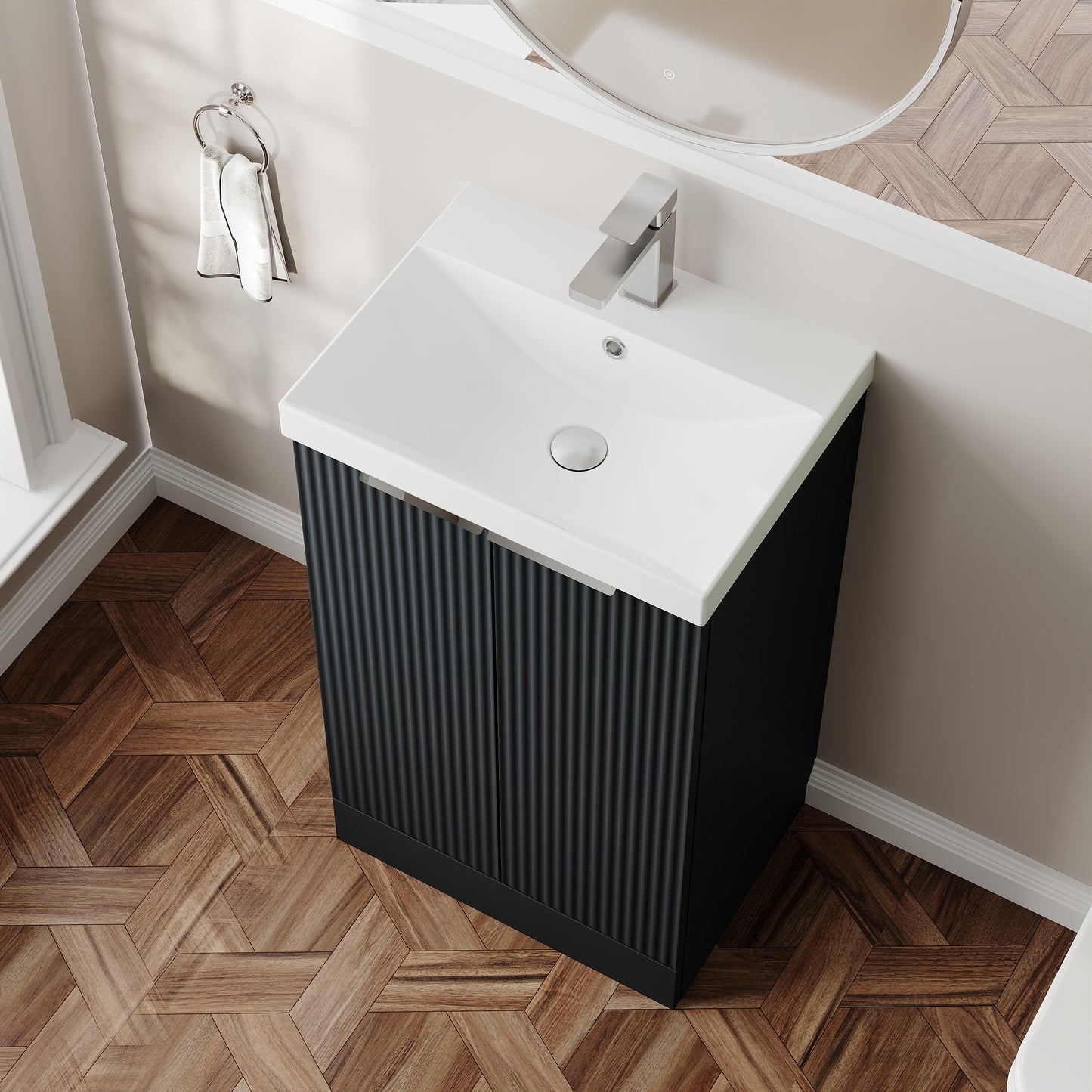 Hudson Reed Fluted 500mm Floor Standing Vanity Unit Including Basin
