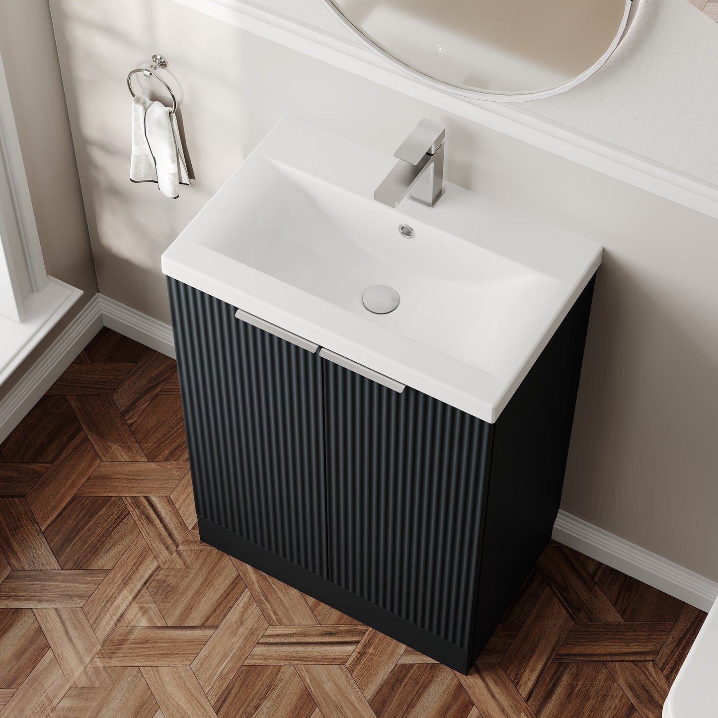 Hudson Reed Fluted 600mm Floor Standing 2-Door Vanity Unit With Basin