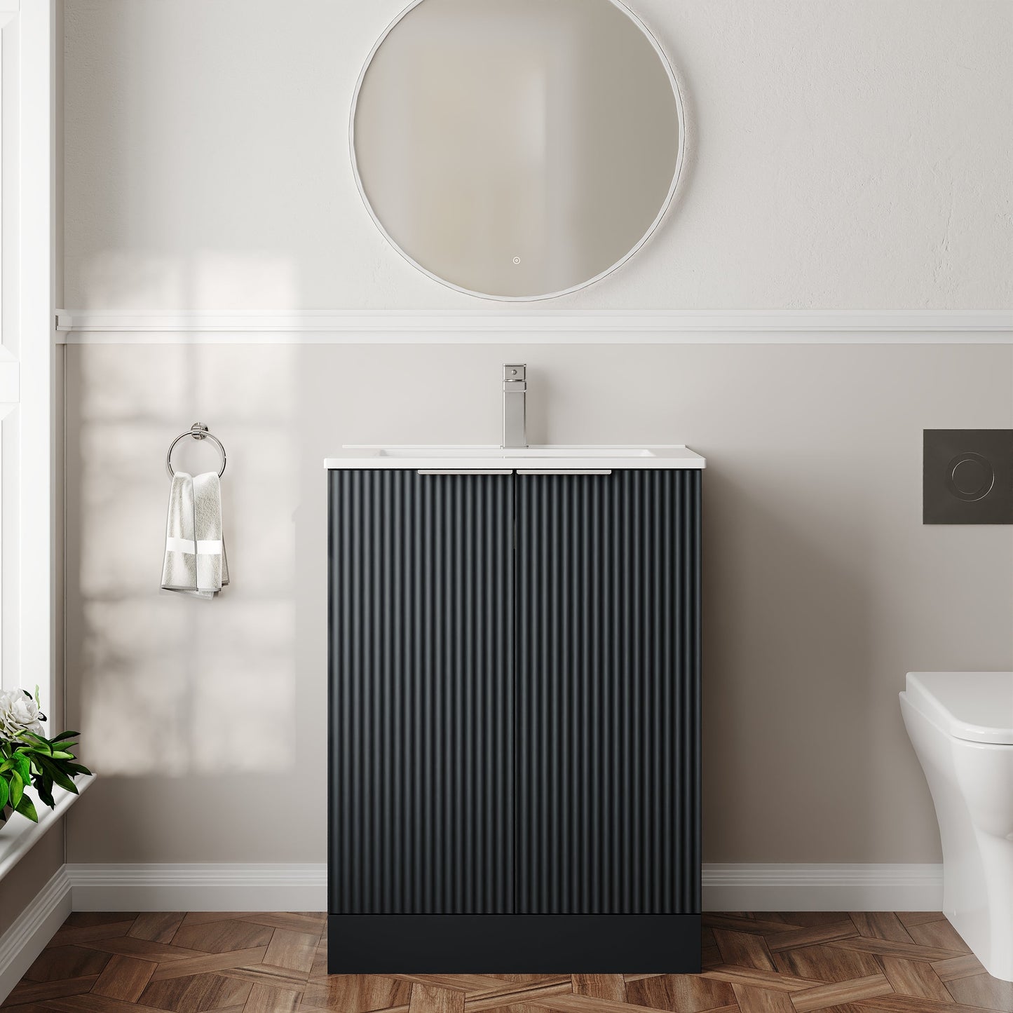 Hudson Reed Fluted 600mm Floor Standing 2-Door Vanity Unit With Basin