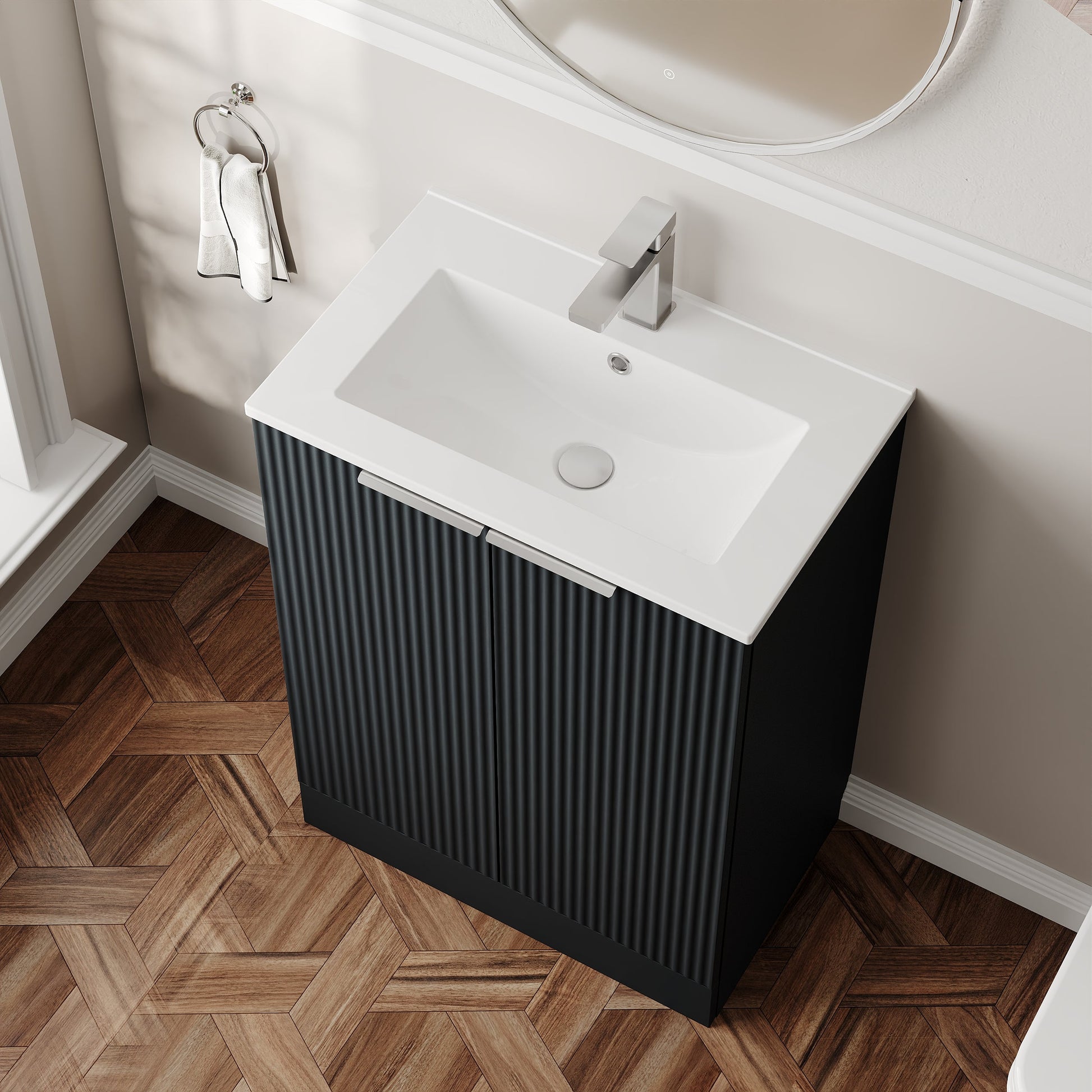 Hudson Reed Fluted 600mm Floor Standing 2-Door Vanity Unit With Basin