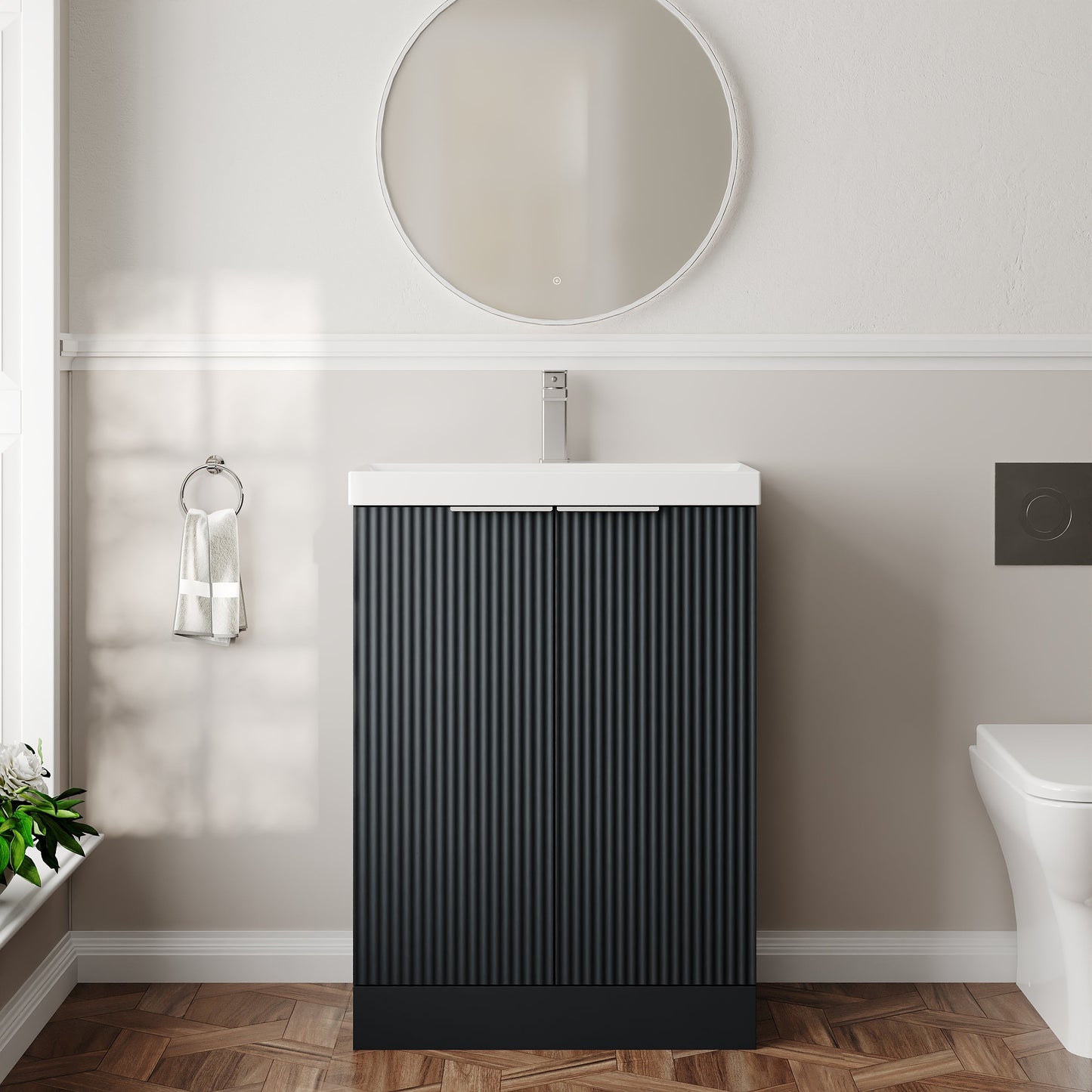 Hudson Reed Fluted 600mm Floor Standing 2-Door Vanity Unit Including Basin