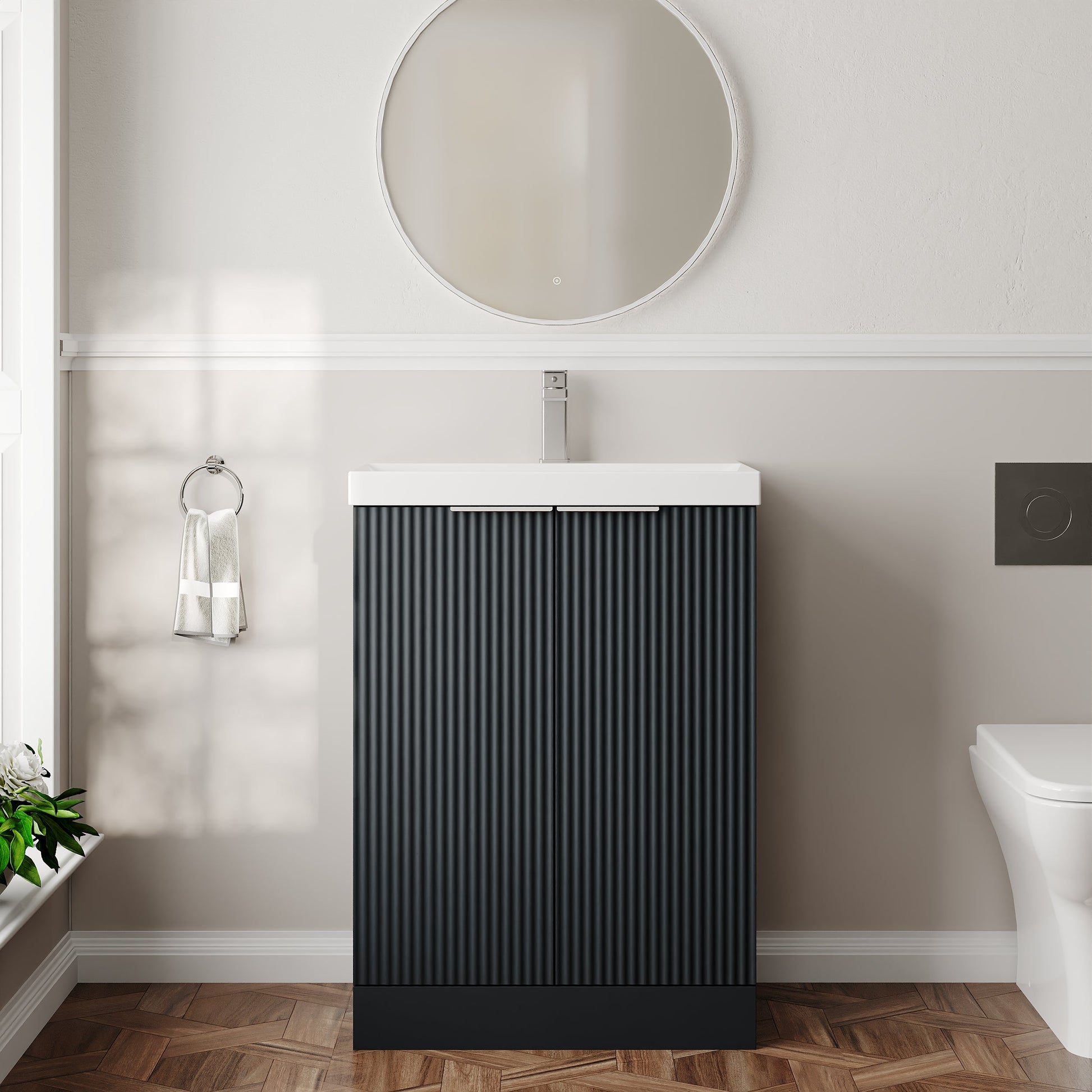 Hudson Reed Fluted 600mm Floor Standing 2-Door Vanity Unit Including Basin