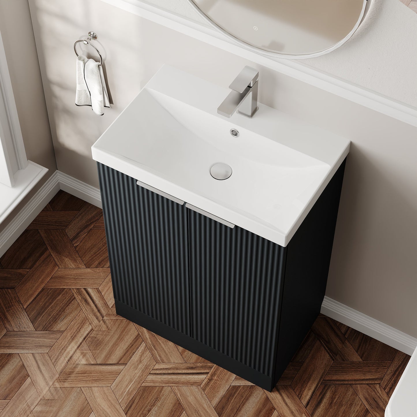 Hudson Reed Fluted 600mm Floor Standing 2-Door Vanity Unit Including Basin