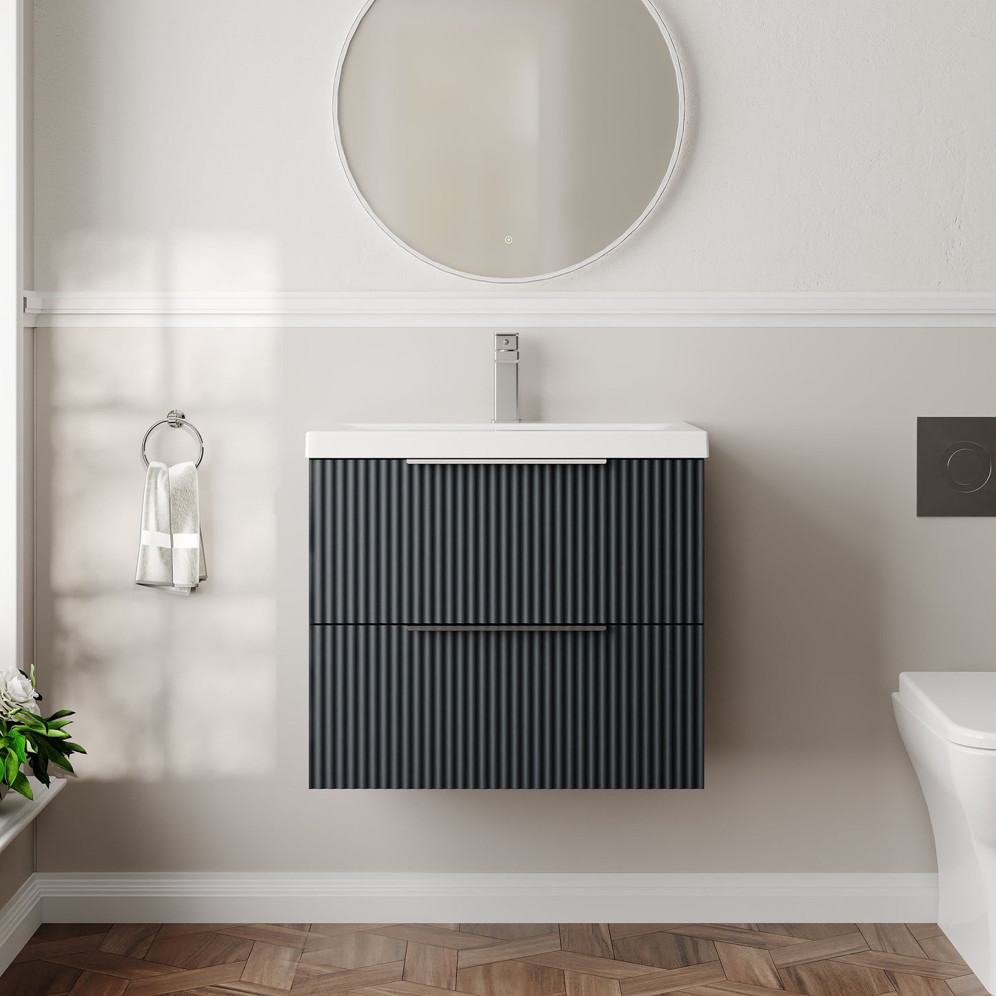 Hudson Reed Fluted 600mm Wall Hung 2-Drawer Vanity Unit Including Basin