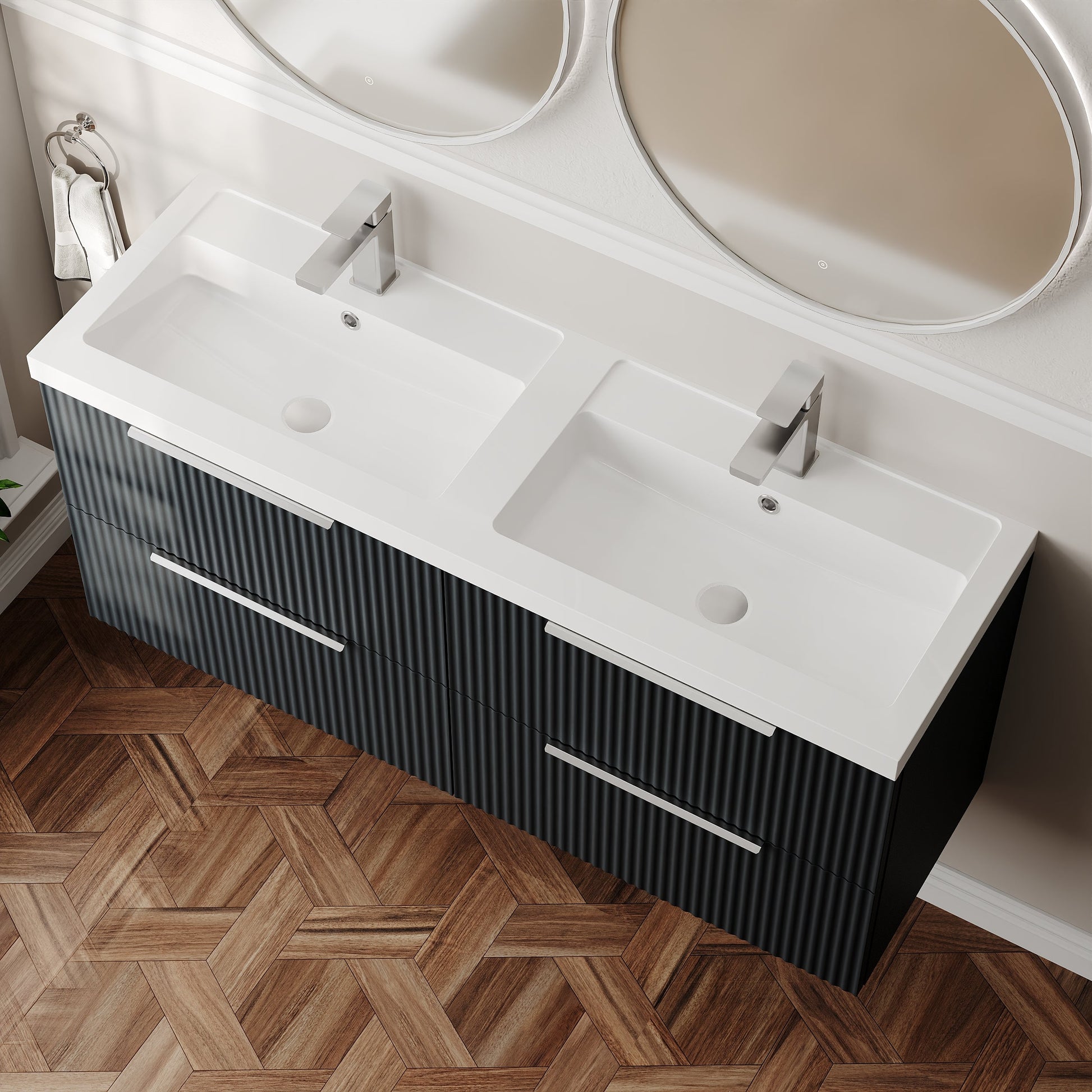 Hudson Reed Fluted 1200mm Wall Hung 4-Drawer Vanity Unit With Double Basin
