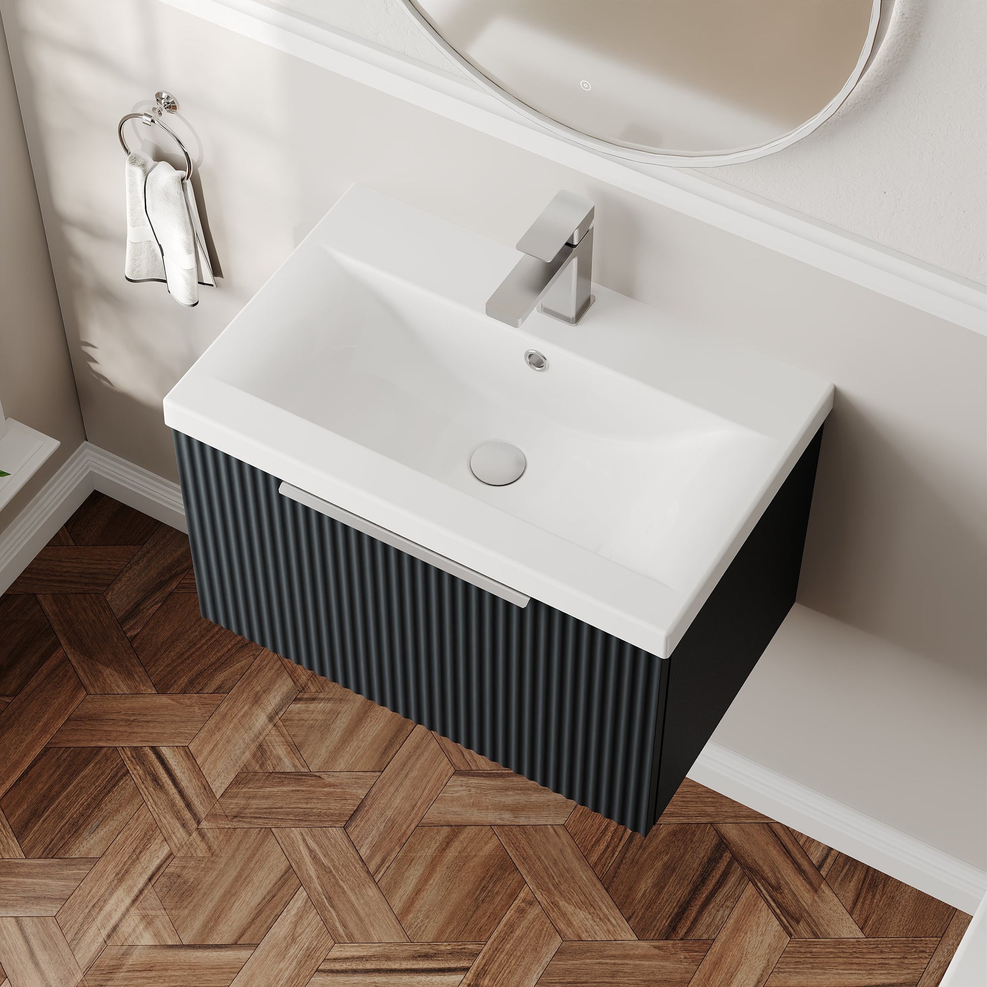 Hudson Reed Fluted 600mm Wall Hung Single Drawer Vanity Unit With Basin