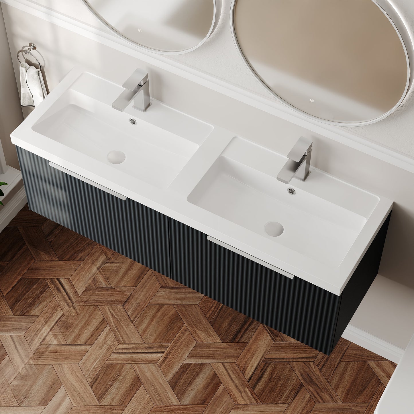 Hudson Reed Fluted 1200mm Wall Hung 2-Drawer Vanity Unit with Double Basin
