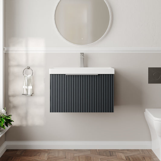 Hudson Reed Fluted 600mm Soft Black Wall Hung Single Drawer Vanity Unit With Basin