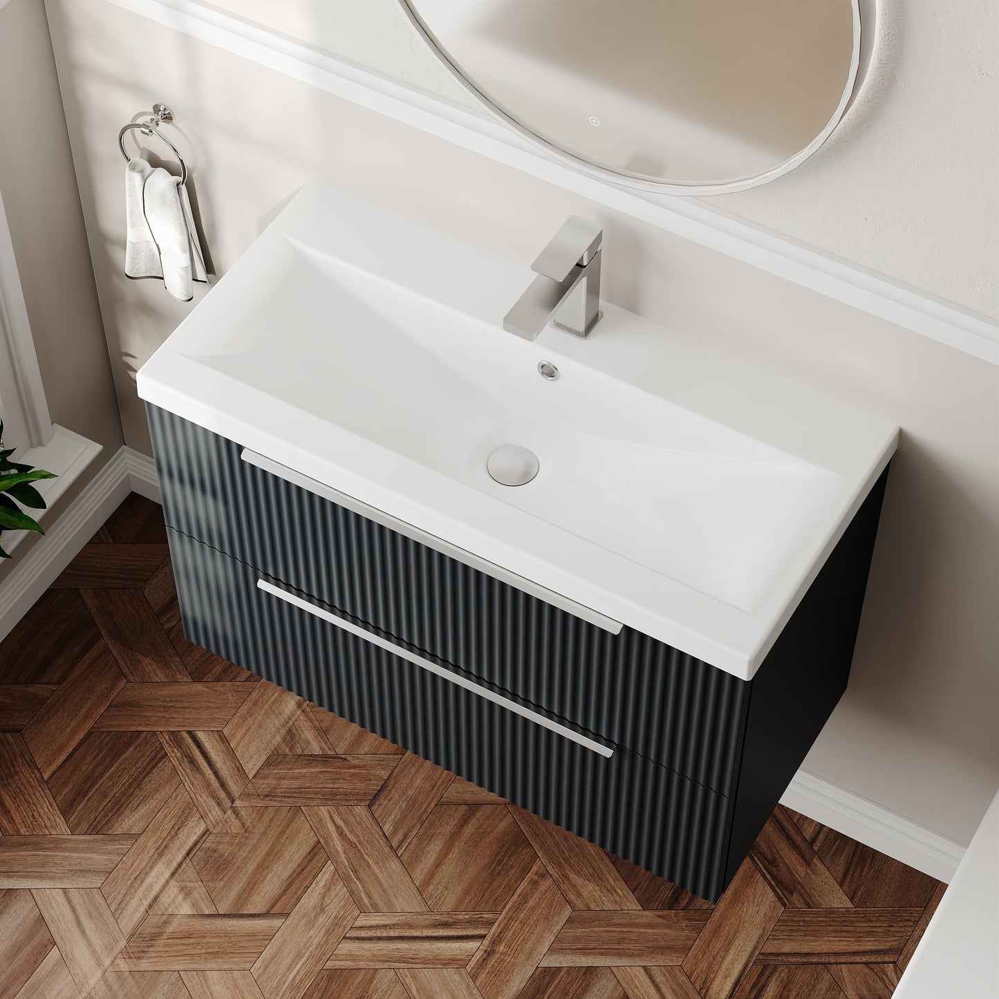 Hudson Reed Fluted 810mm Wall Hung 2-Drawer Vanity Unit With Basin
