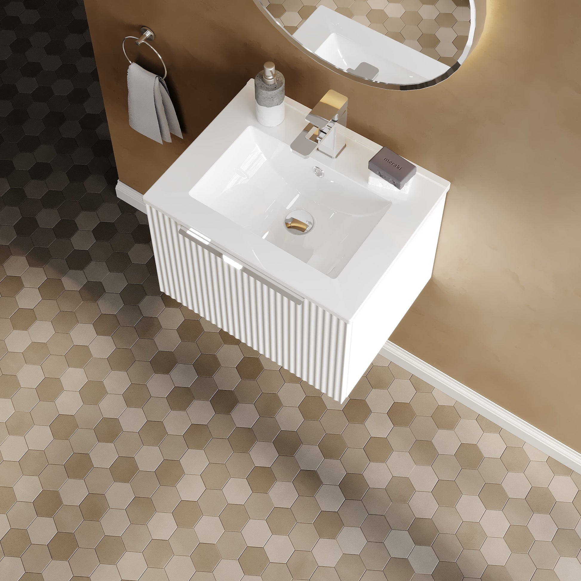 Hudson Reed Fluted 500mm Wall Hung Single Drawer Vanity Unit With Basin