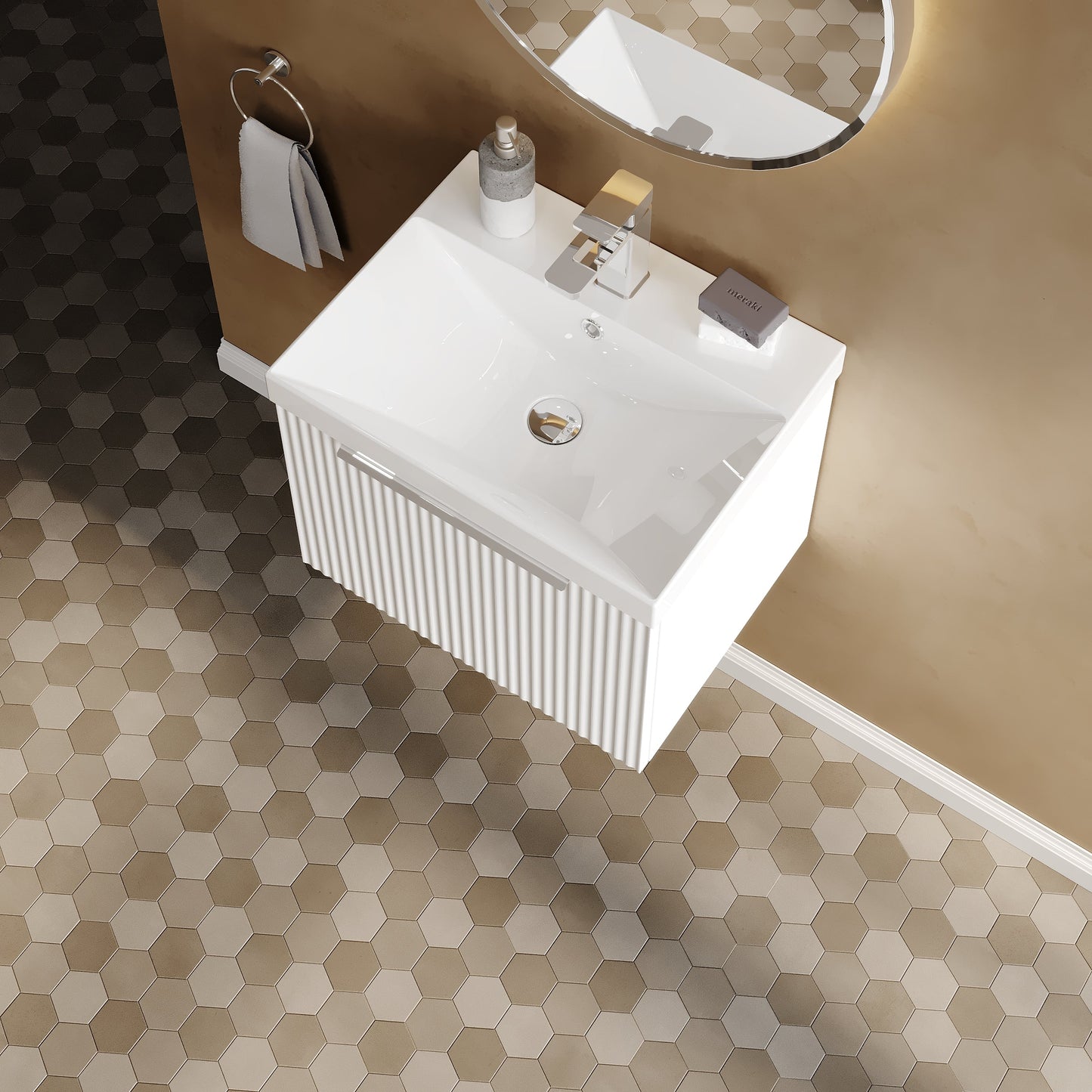 Hudson Reed Fluted 510mm Wall Hung Single Drawer Vanity Unit With Basin