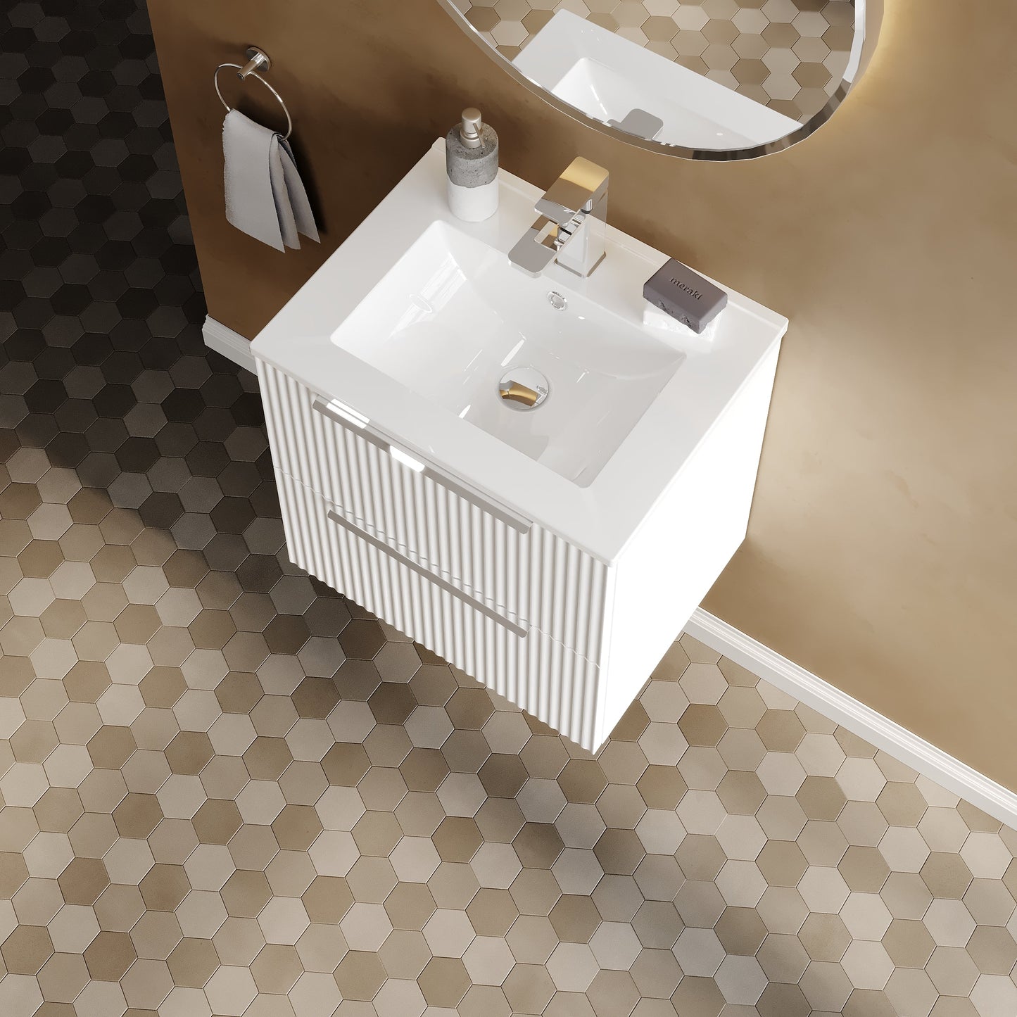 Hudson Reed Fluted 500mm Wall Hung 2-Drawer Vanity Unit Including Basin