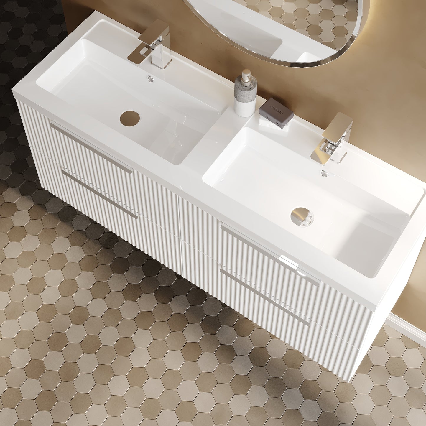 Hudson Reed Fluted 1200mm Wall Hung 4-Drawer Vanity with Double Basin