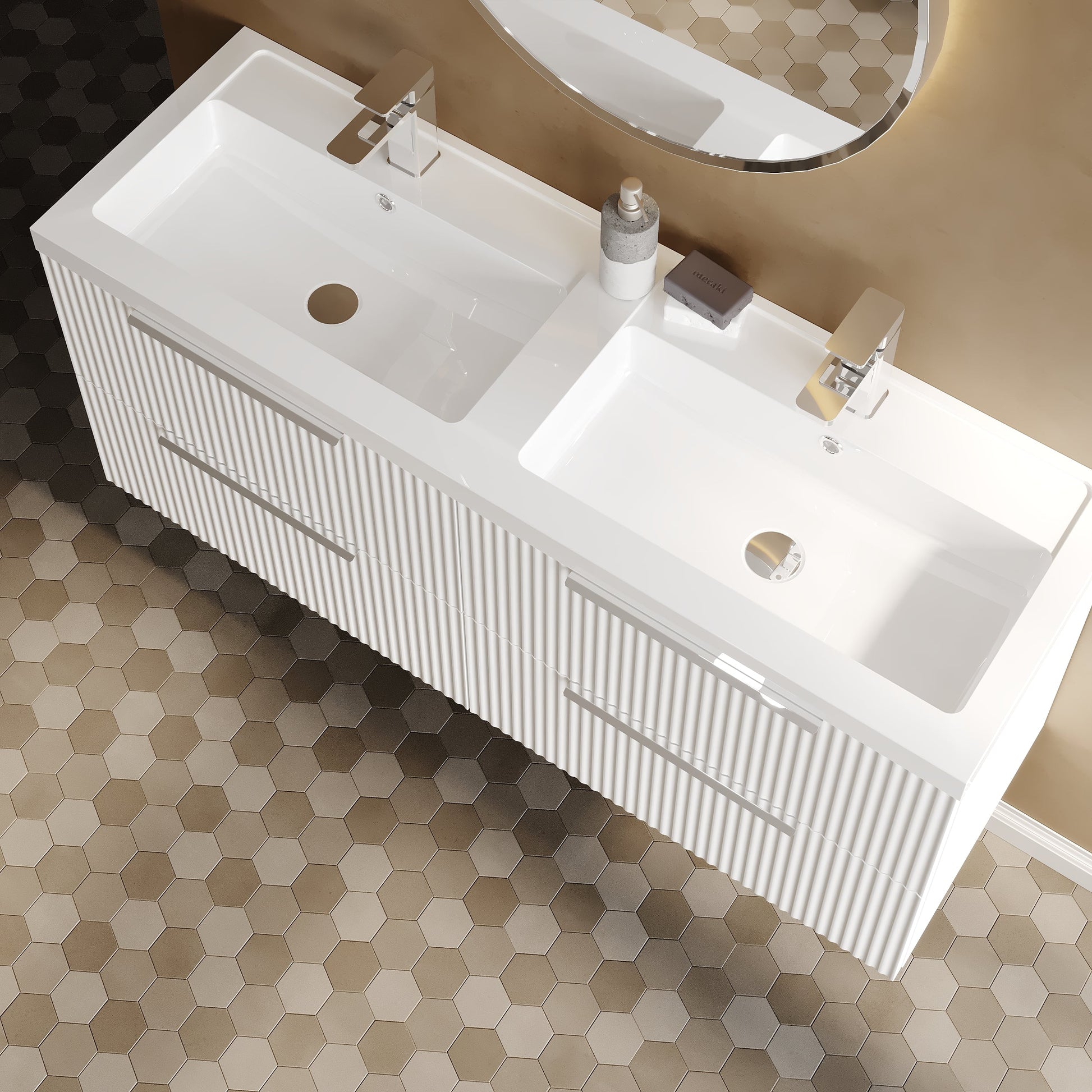 Hudson Reed Fluted 1200mm Wall Hung 4-Drawer Vanity with Double Basin