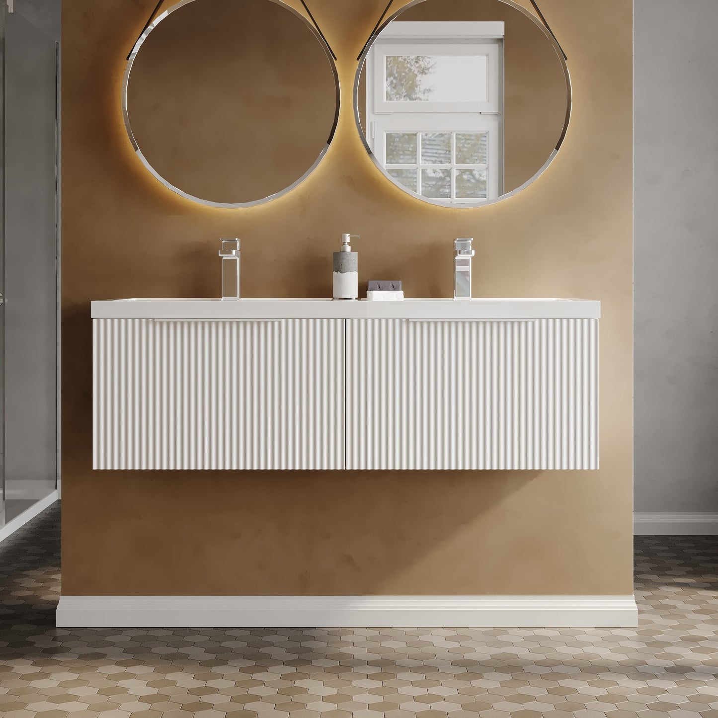 Hudson Reed Fluted 1200mm Wall Hung 2-Drawer Vanity Unit with Double Basin