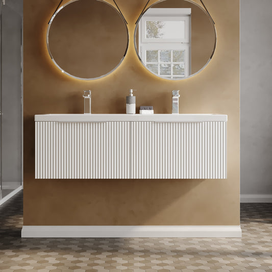 Hudson Reed Fluted 1200mm Wall Hung 2-Drawer Vanity Unit With Double Basin