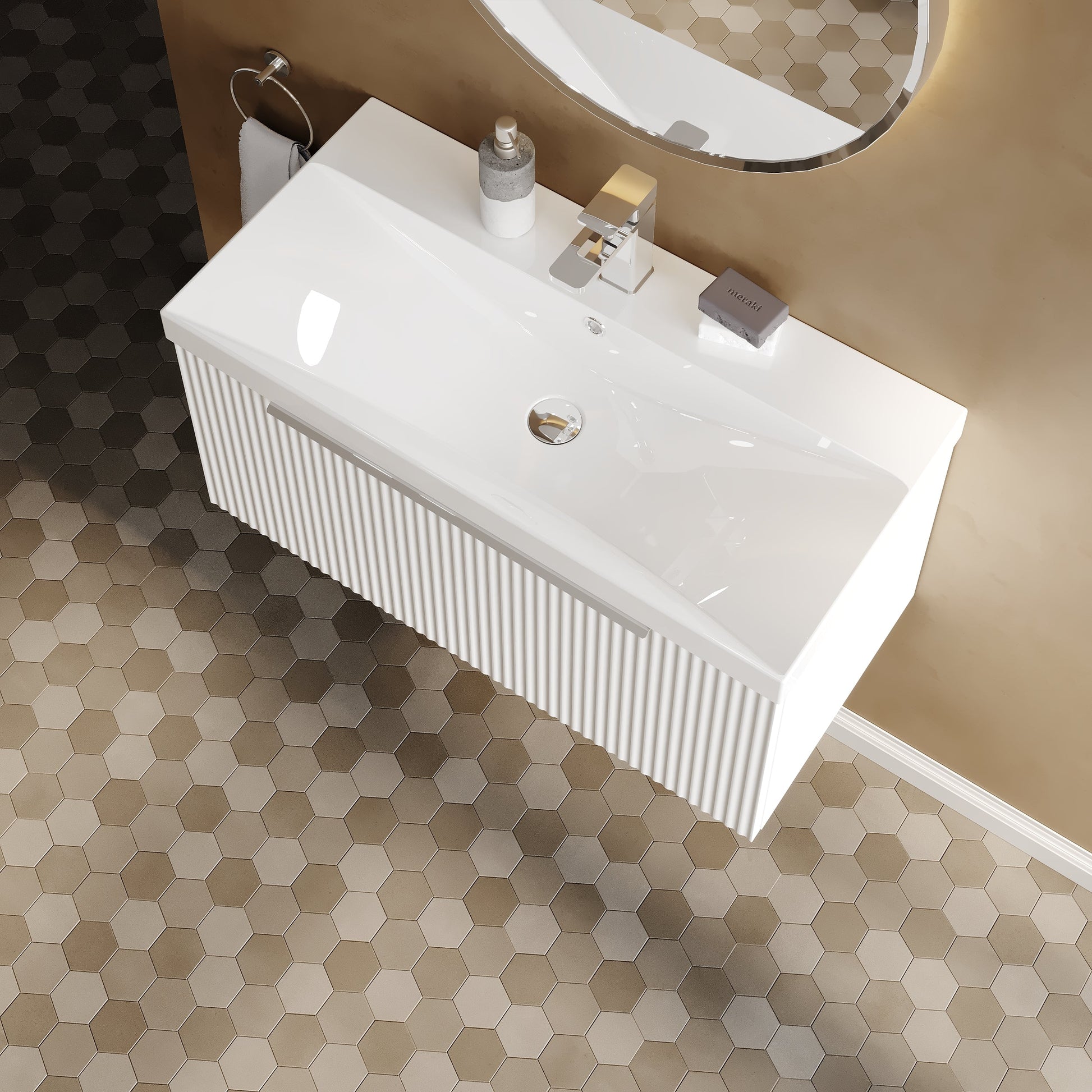 Hudson Reed Fluted 800mm Wall Hung Single Drawer Vanity Unit With Basin