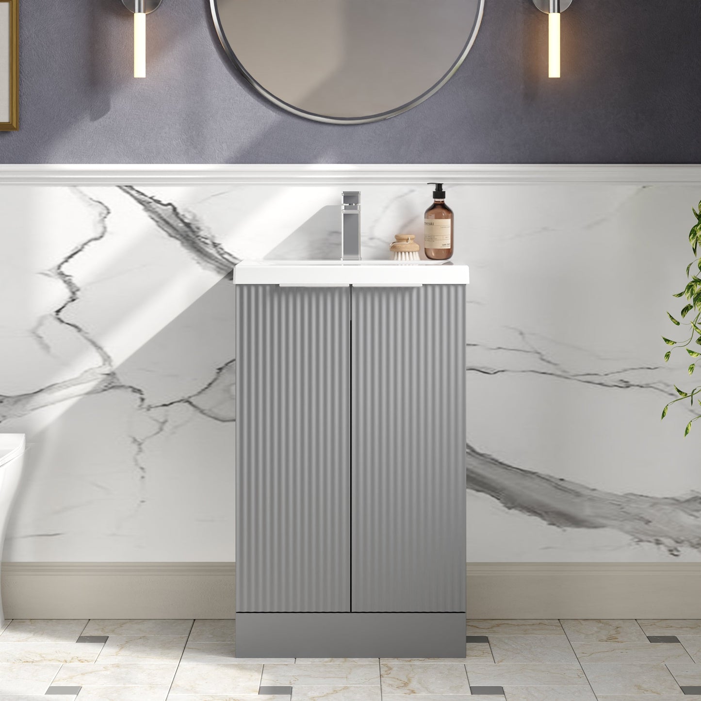 Hudson Reed Fluted 510mm Floor Standing 2-Door Vanity Unit With Basin