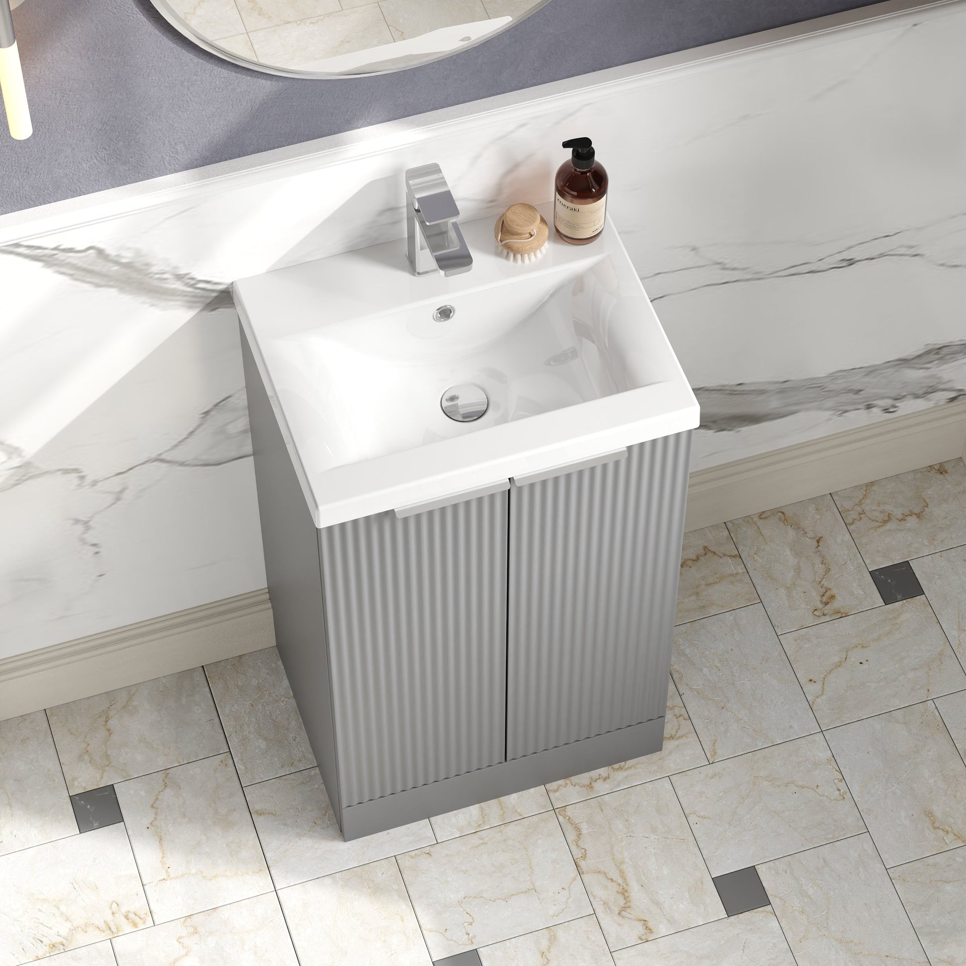 Hudson Reed Fluted 510mm Floor Standing 2-Door Vanity Unit With Basin