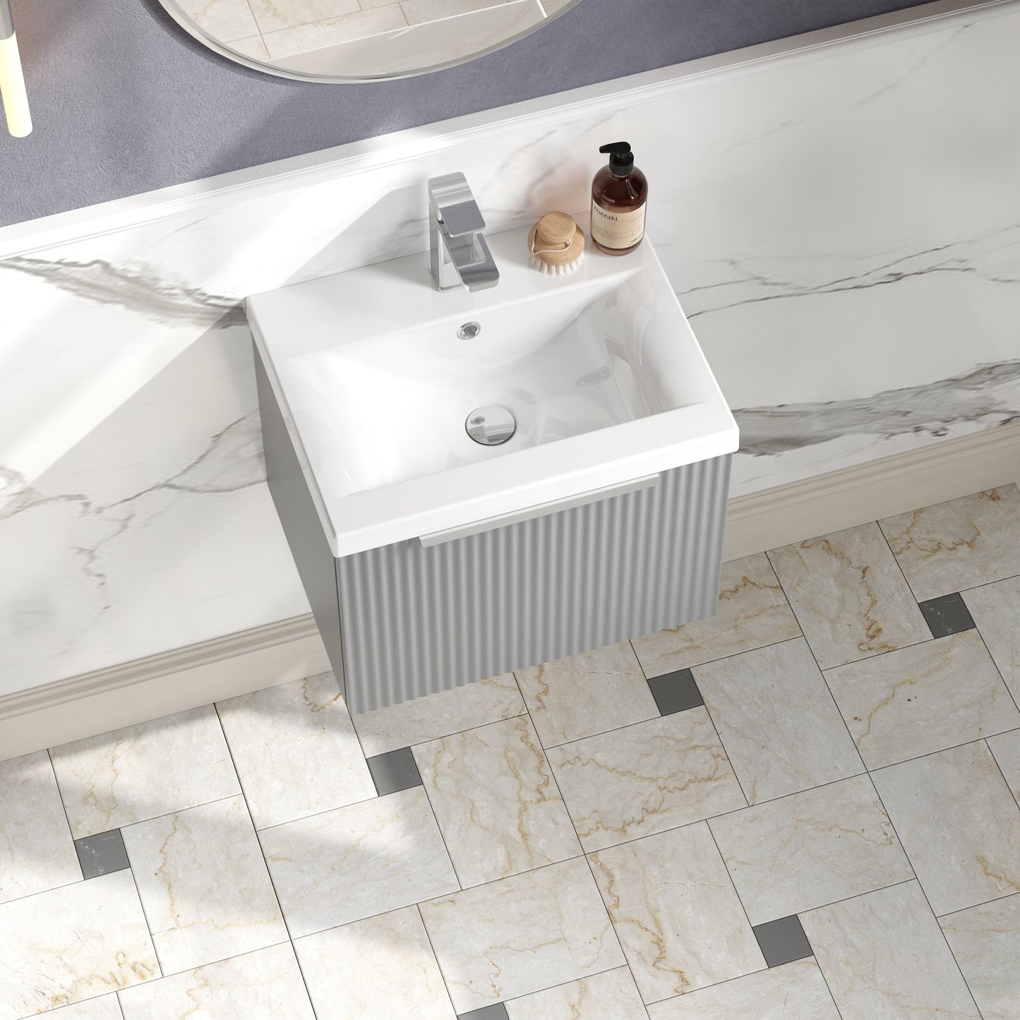 Hudson Reed Fluted 500mm Wall Hung Single Drawer Vanity Unit with Basin