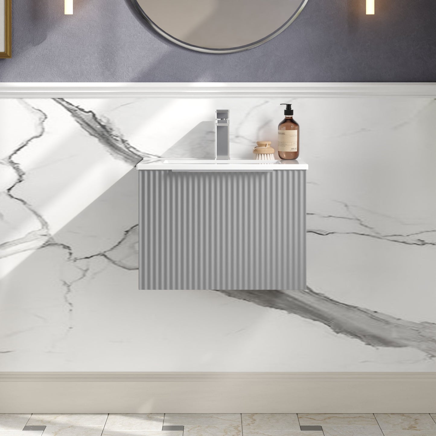 Hudson Reed Fluted 500mm Wall Hung Single Drawer Vanity Unit With Basin