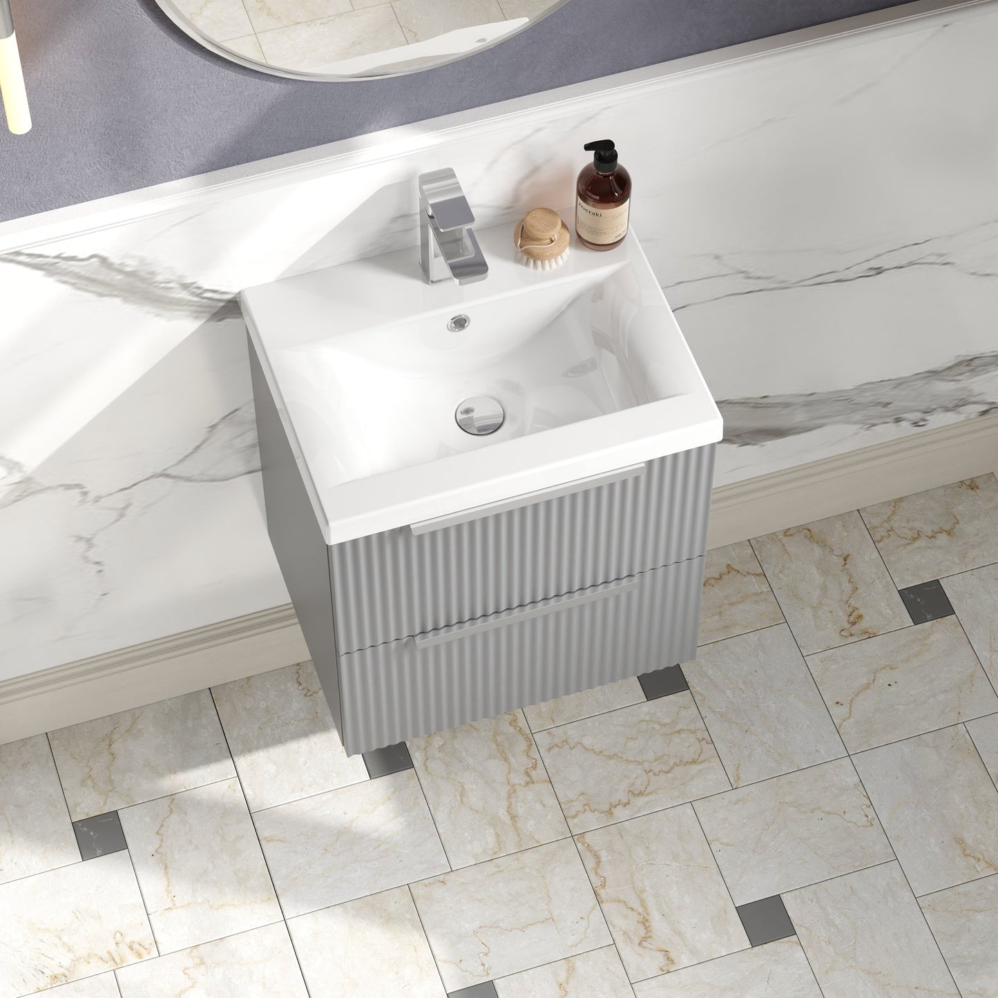 Hudson Reed Fluted 500mm Wall Hung 2-Drawer Vanity Unit Including Basin