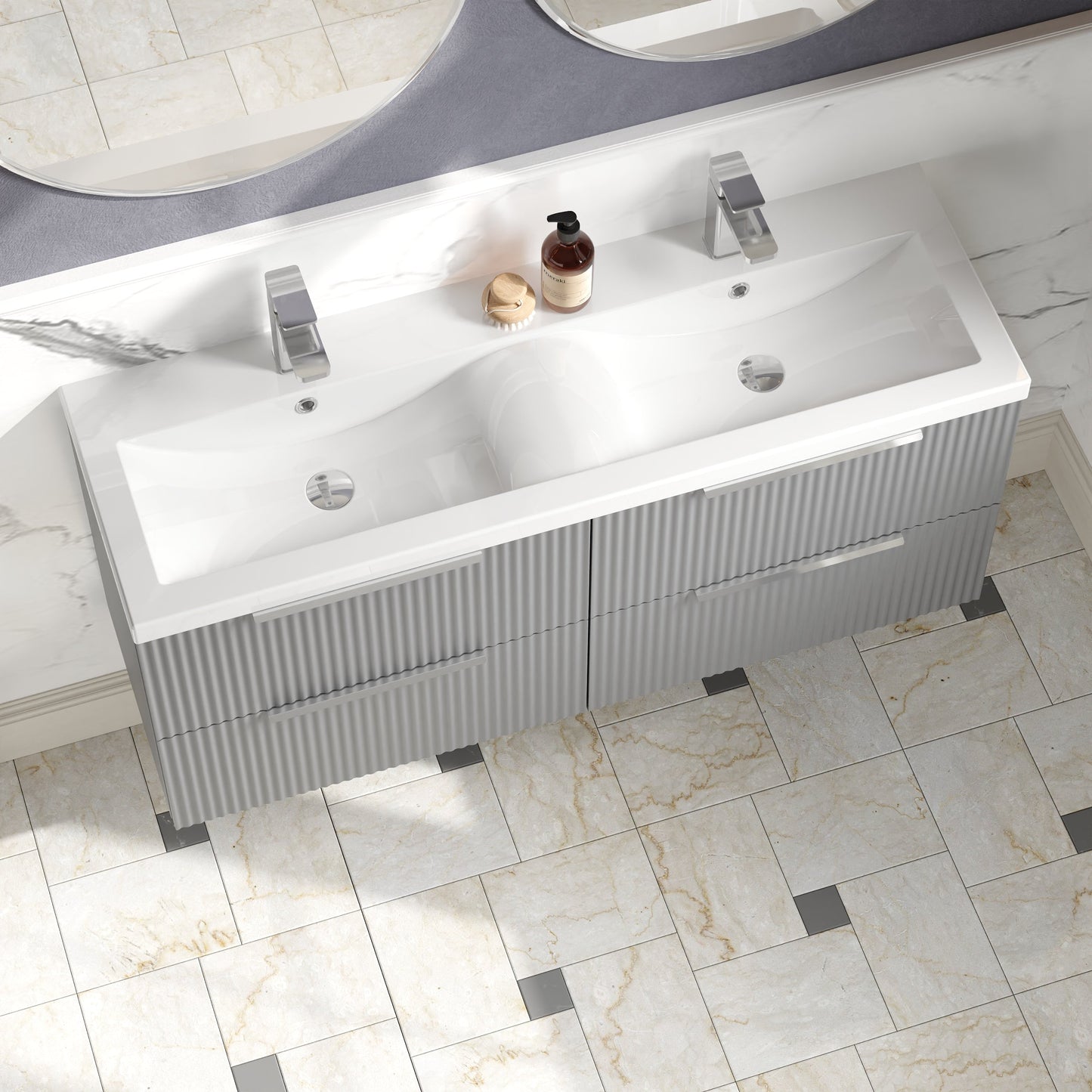 Hudson Reed Fluted 1200mm Wall Hung 4-Drawer Vanity with Double Basin